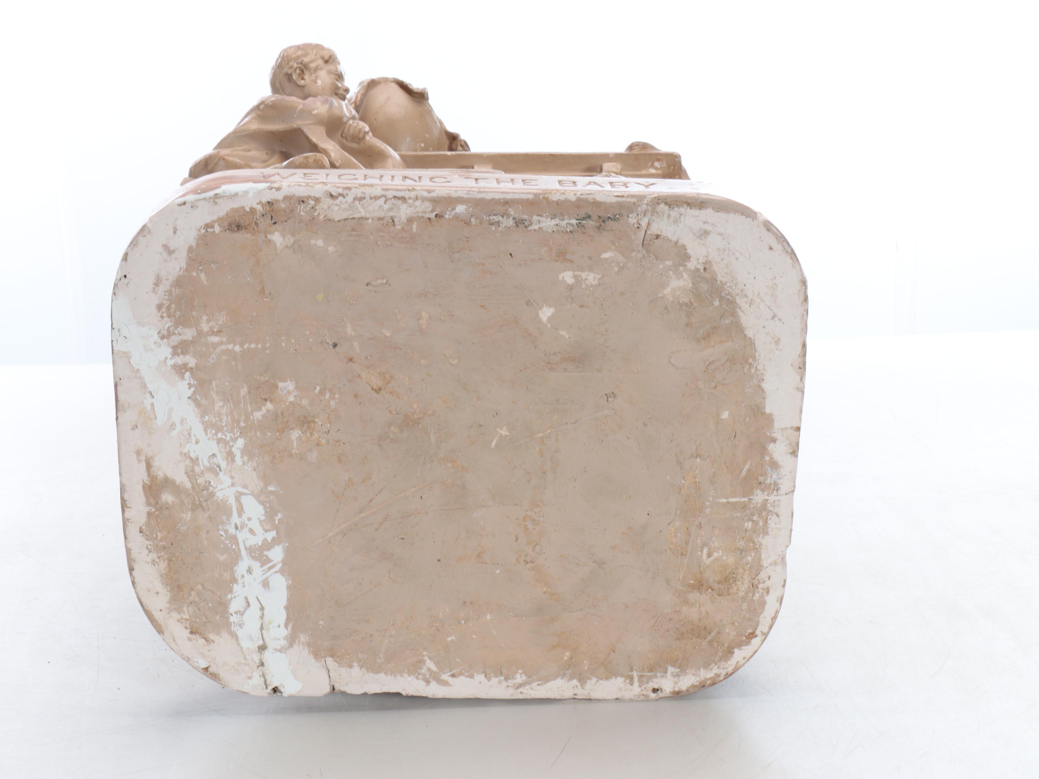 John Rogers Cast Plaster Figural Group "Weighing the Baby," 1876