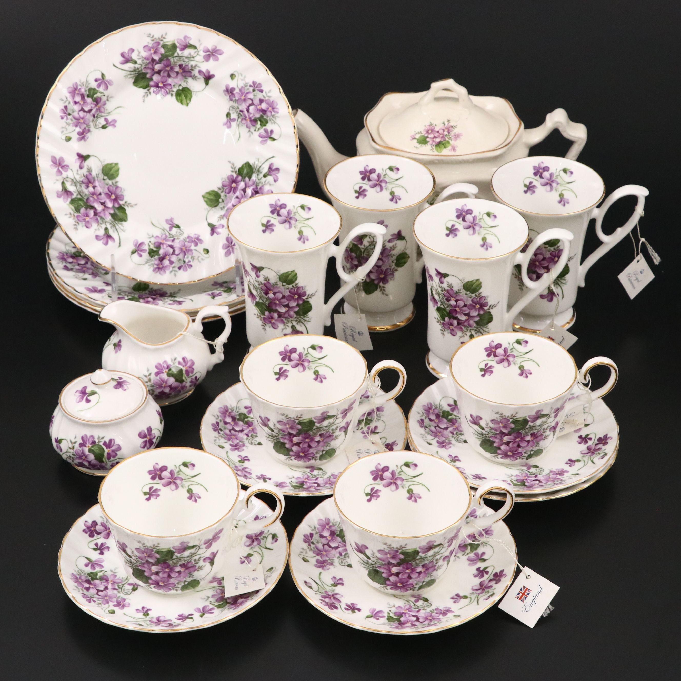 Royal Patrician "Pansy" Gilt Porcelain Dinnerware and Tea Pot