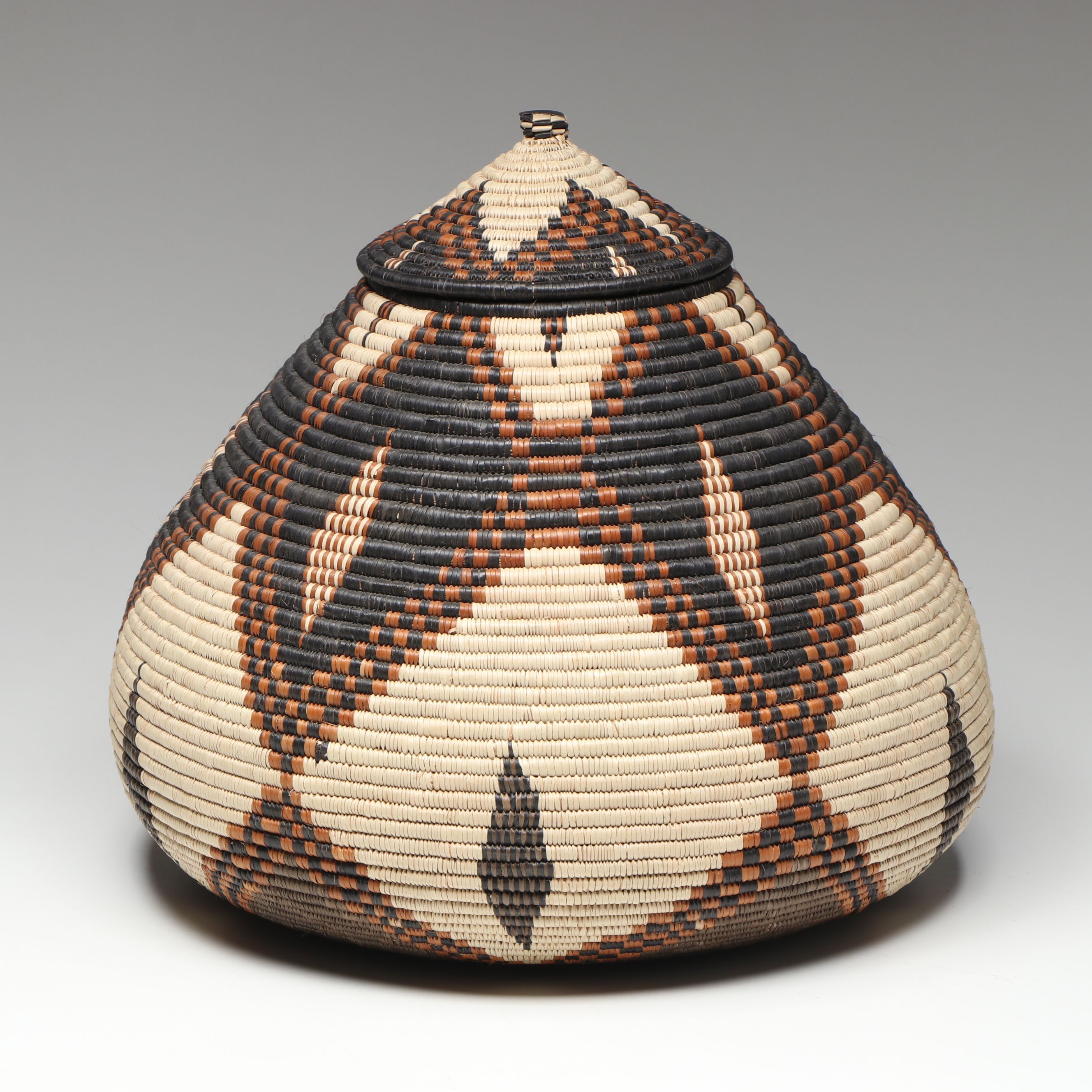 Nomisa Mdluli South African Zulu Woven Ilala Palm Lidded Basket