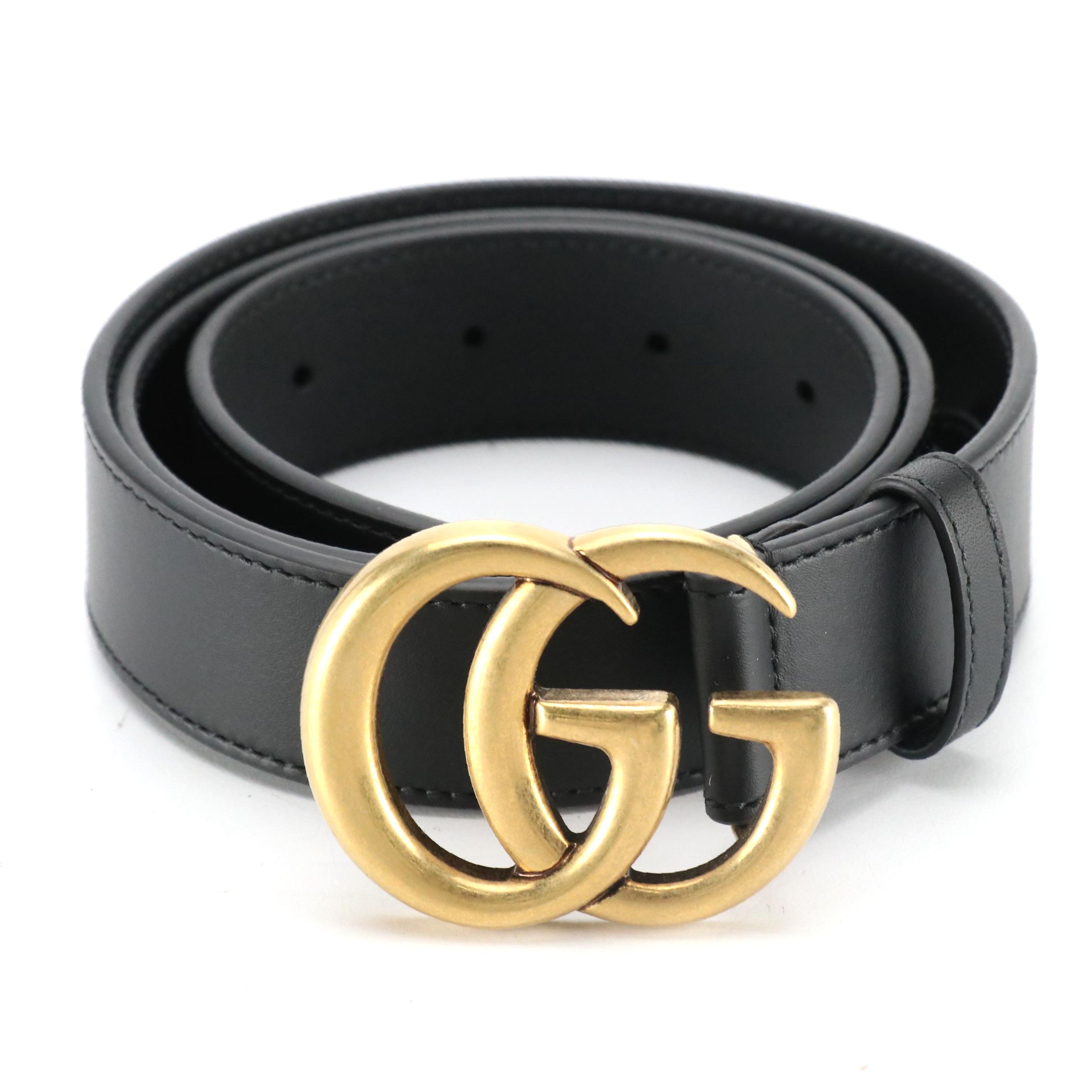 Gucci GG Marmont Black Calfskin Leather Belt