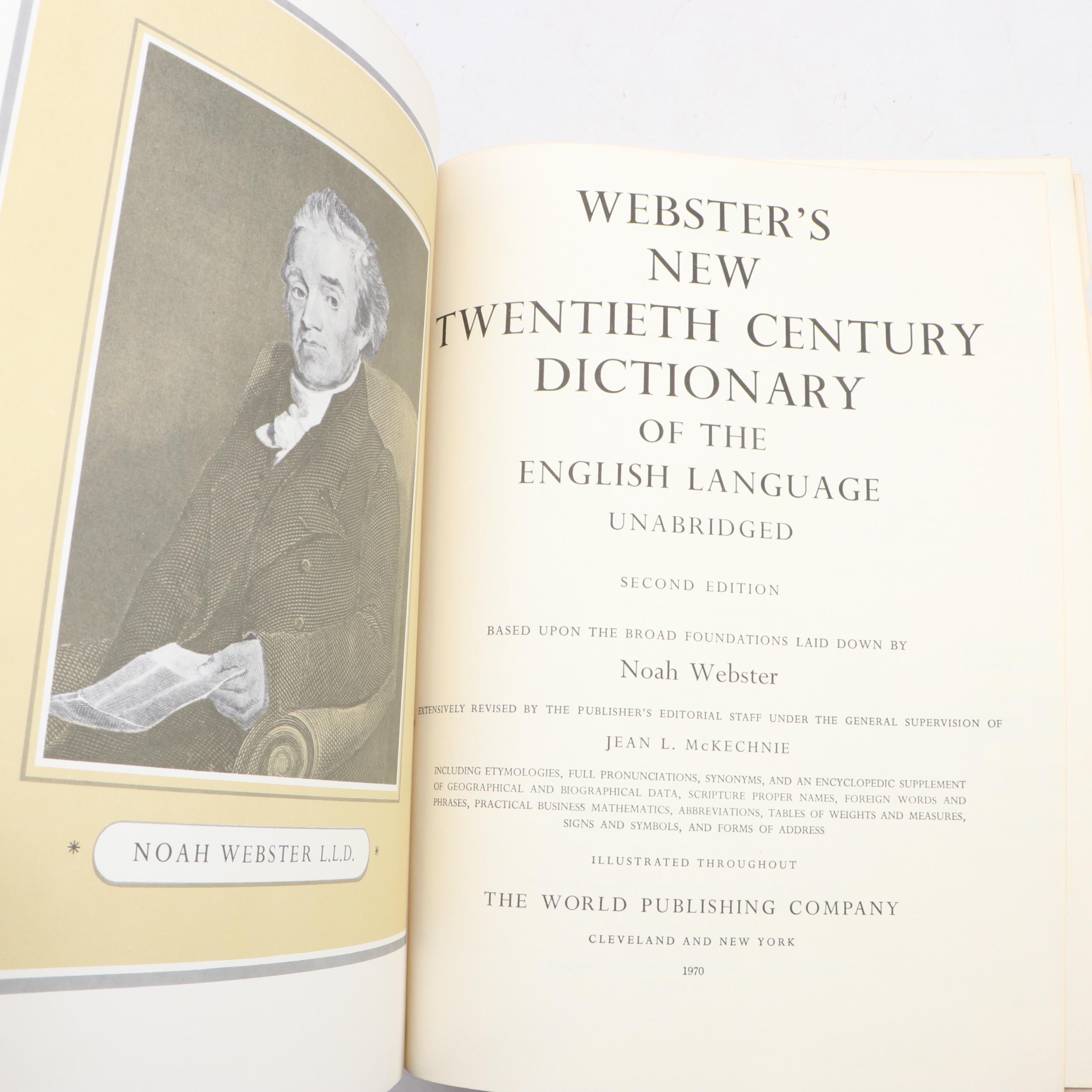 "Webster's New Twentieth Century Dictionary" with "Rand McNally World Atlas"