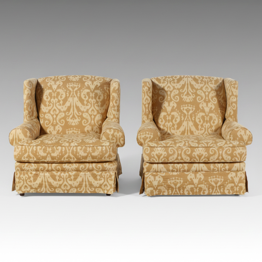 Pair of Sofa Express Ikat Upholstered Armchairs