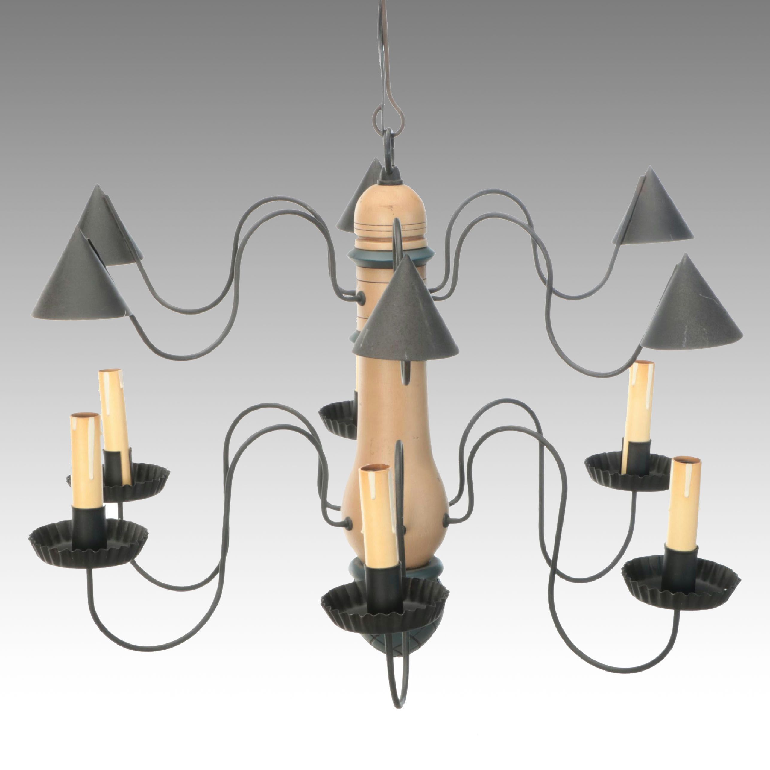 David T. Smith Rustic Colonial Style Tin and Wood Chandelier