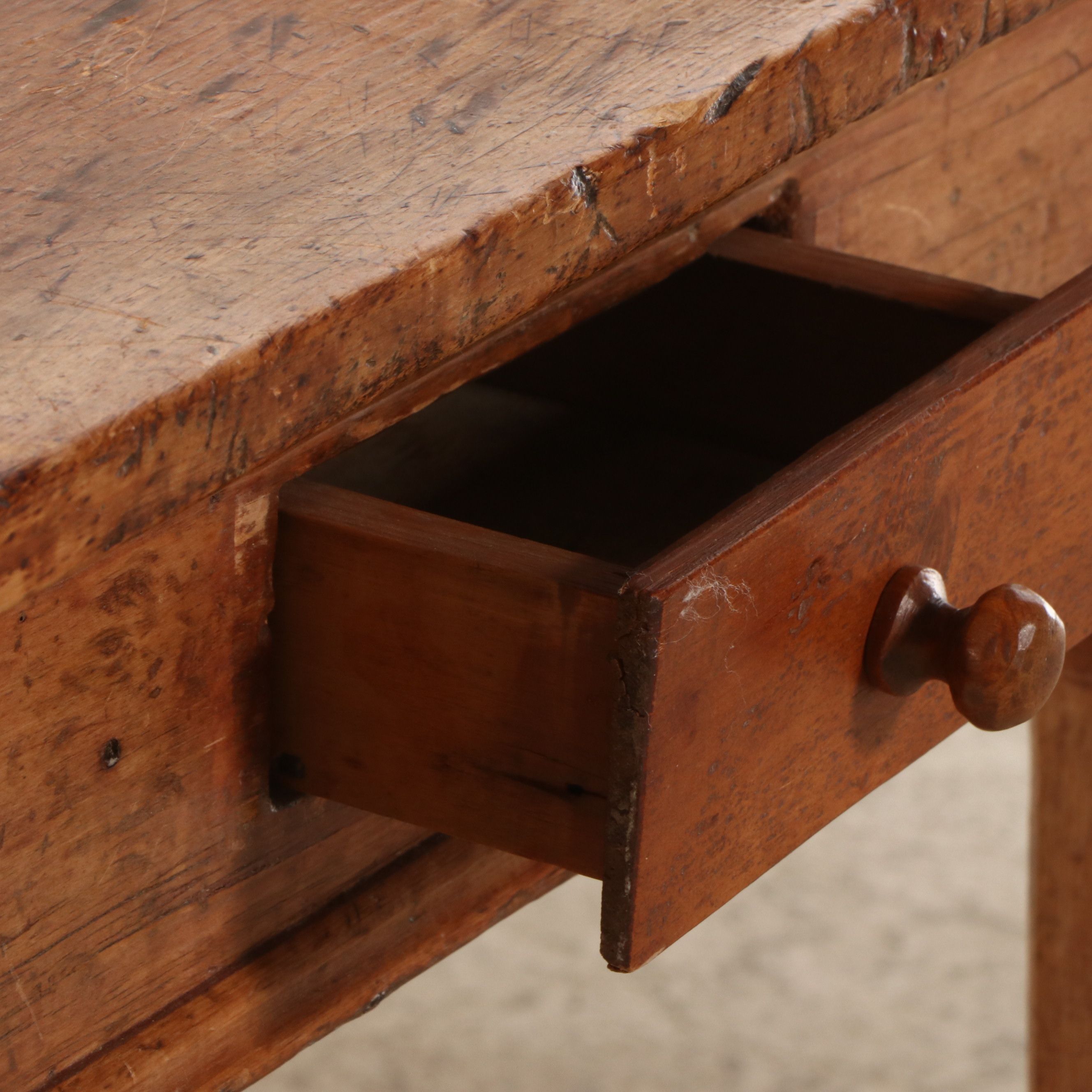 Dean Baker for Carriage House Interiors Pine Coffee Table & Primitive Side Table