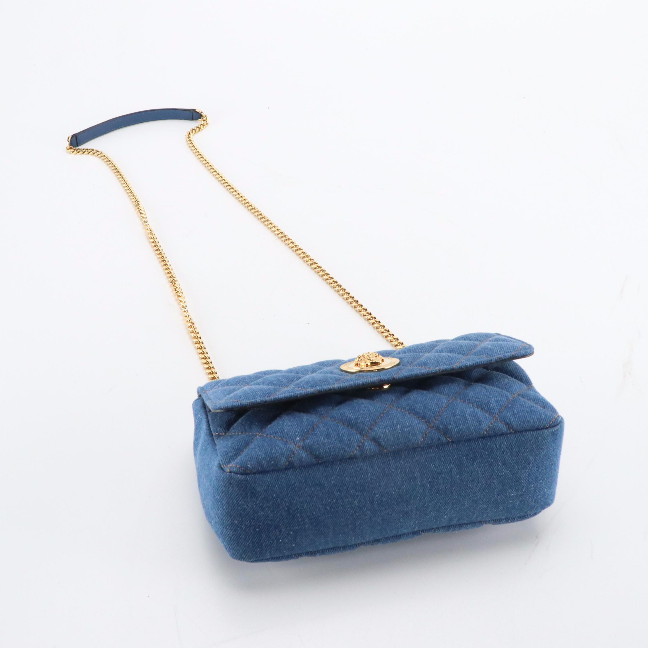 Versace Medusa Quilted Denim Chain Strap Bag