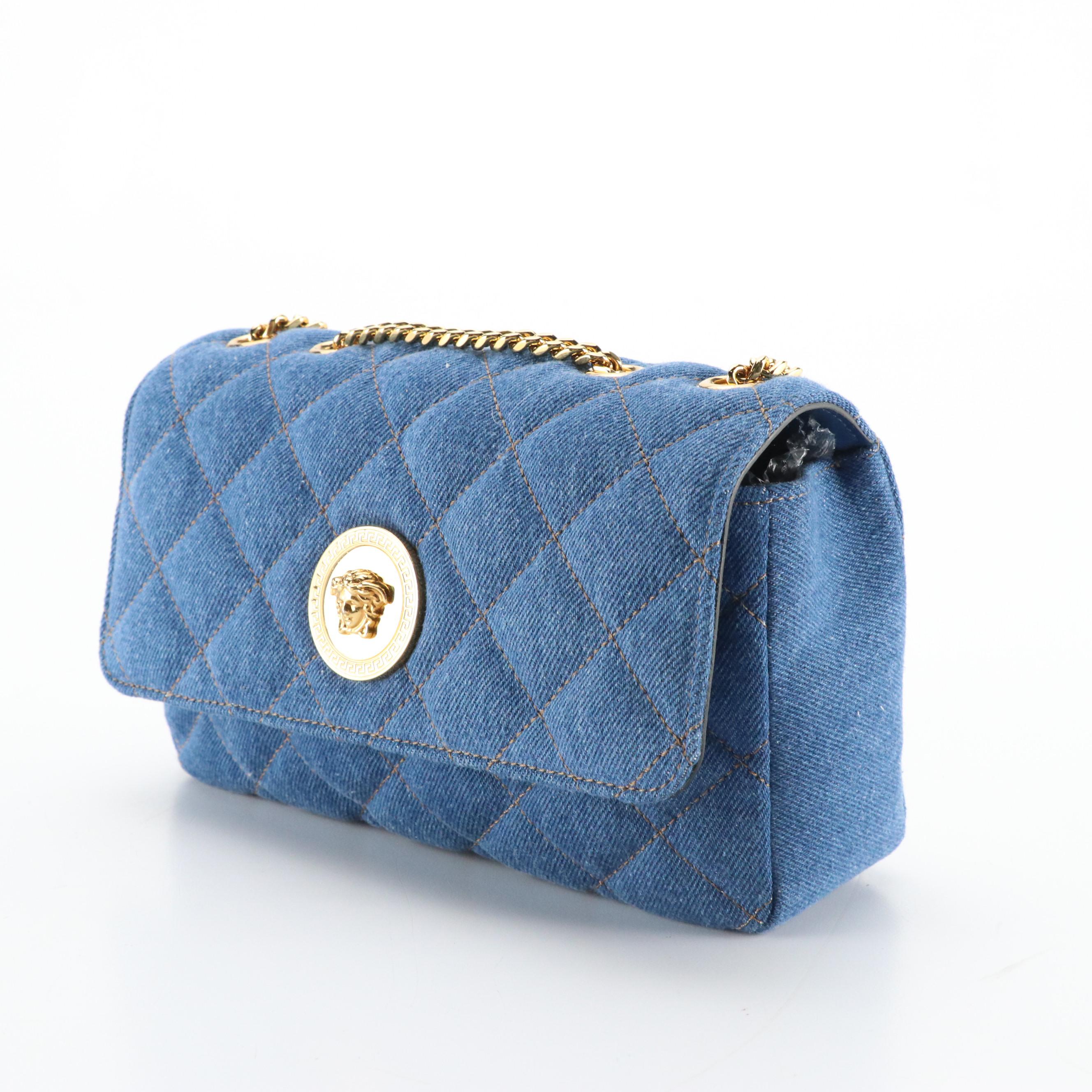Versace Medusa Quilted Denim Chain Strap Bag