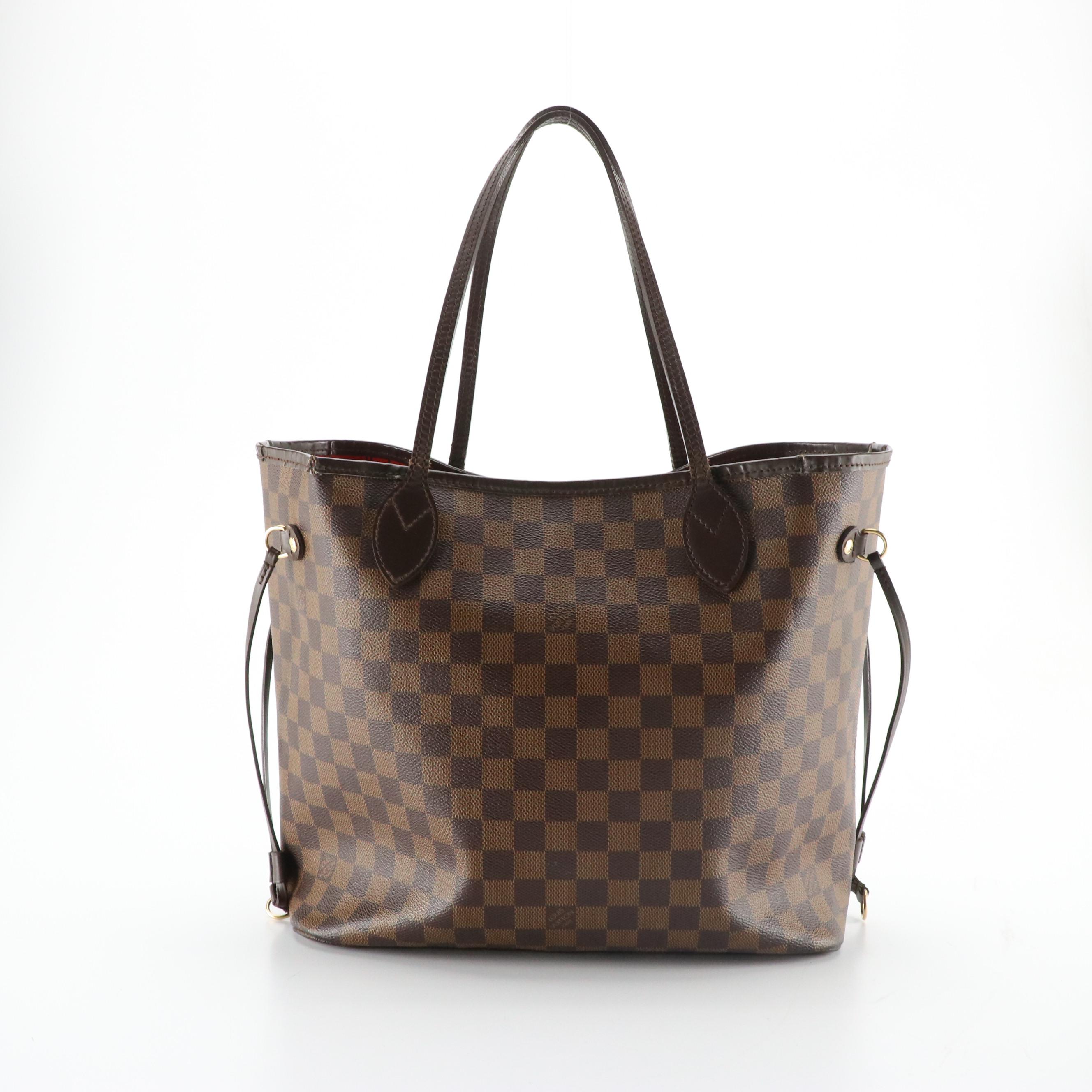 Louis Vuitton Neverfull MM in Damier Ebene Canvas and Brown Leather