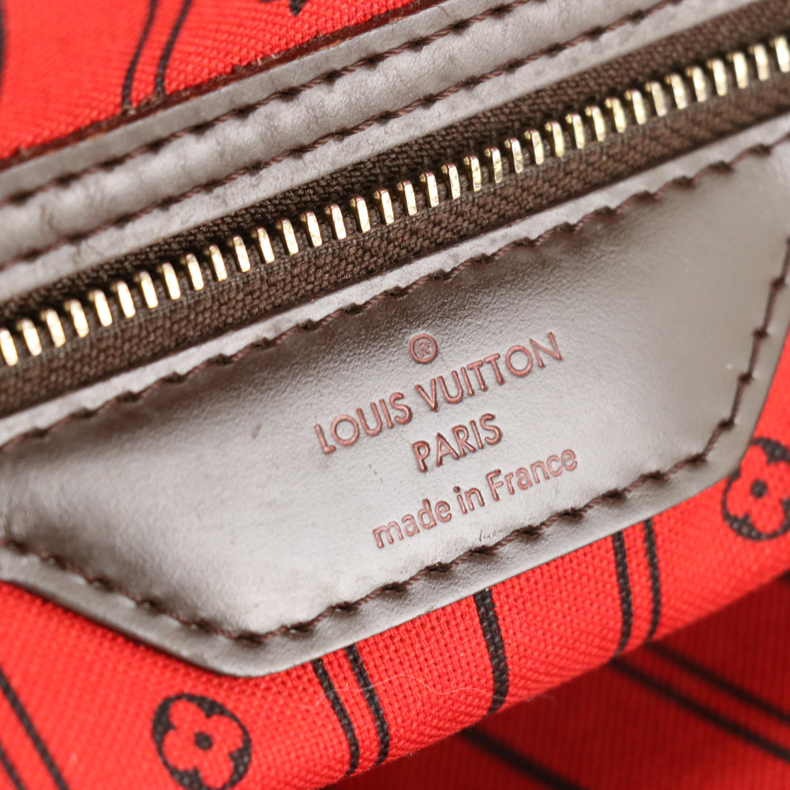 Louis Vuitton Neverfull MM in Damier Ebene Canvas and Brown Leather