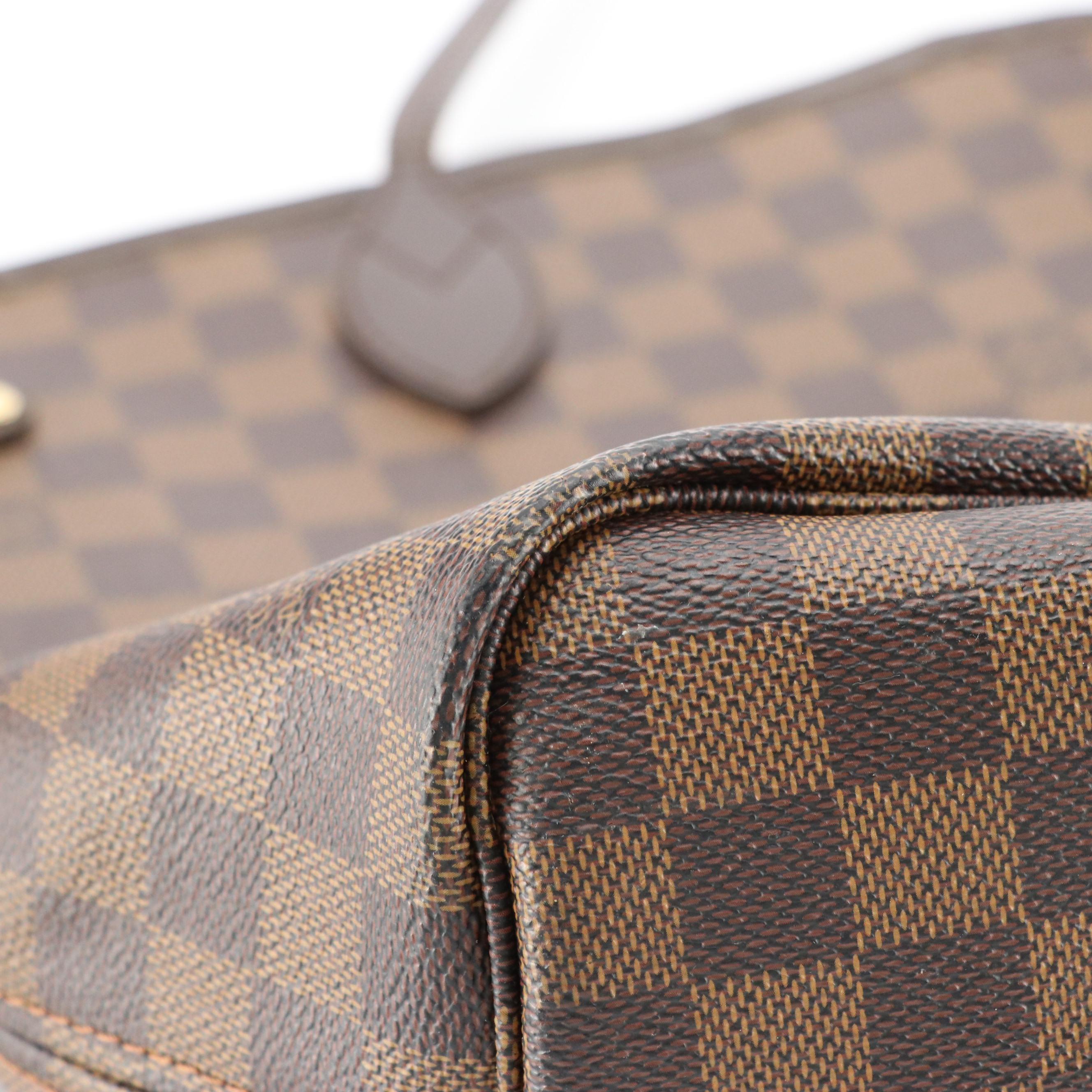 Louis Vuitton Neverfull MM in Damier Ebene Canvas and Brown Leather