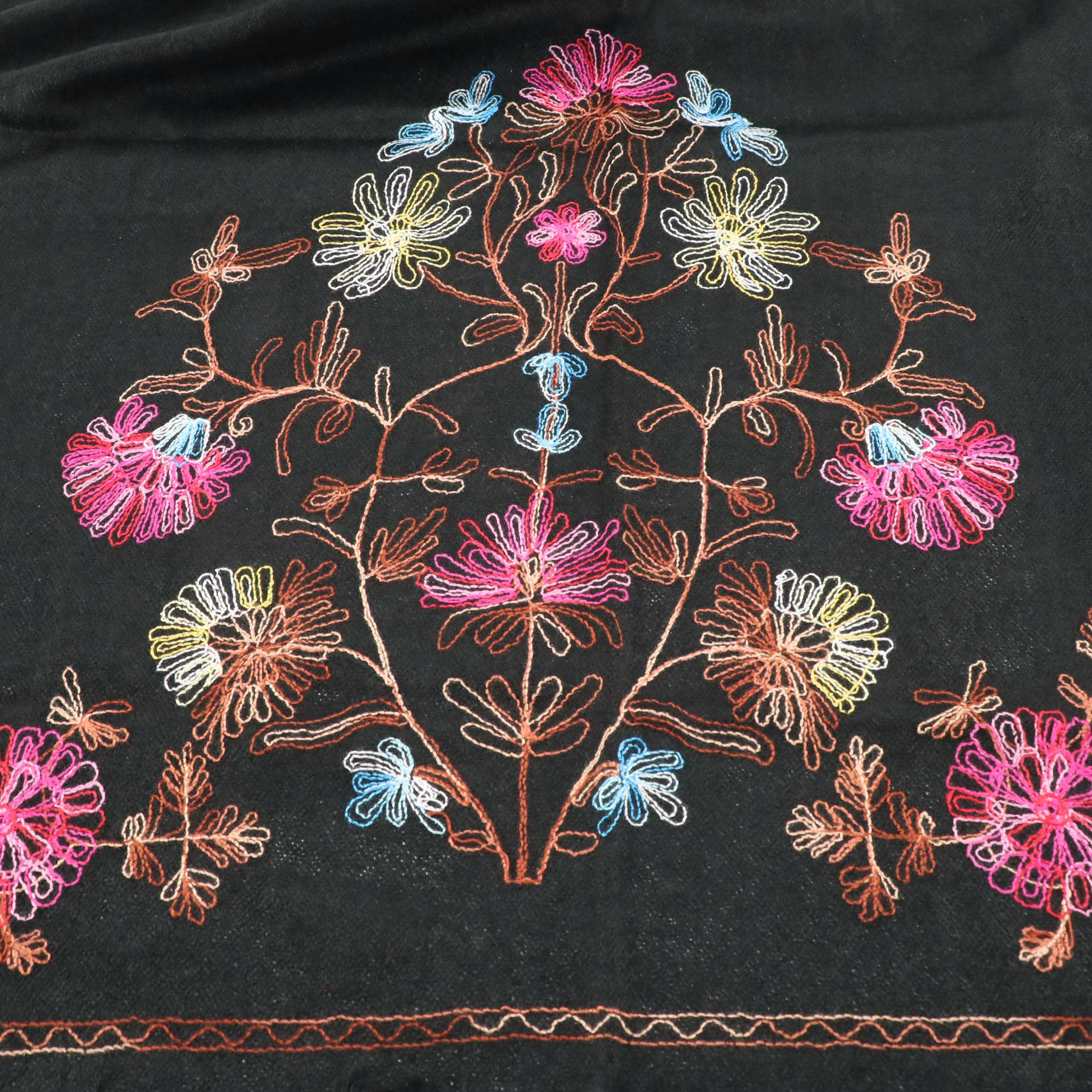 Pashmina Floral Embroidered Fringe Scarf and Other Leather Tote