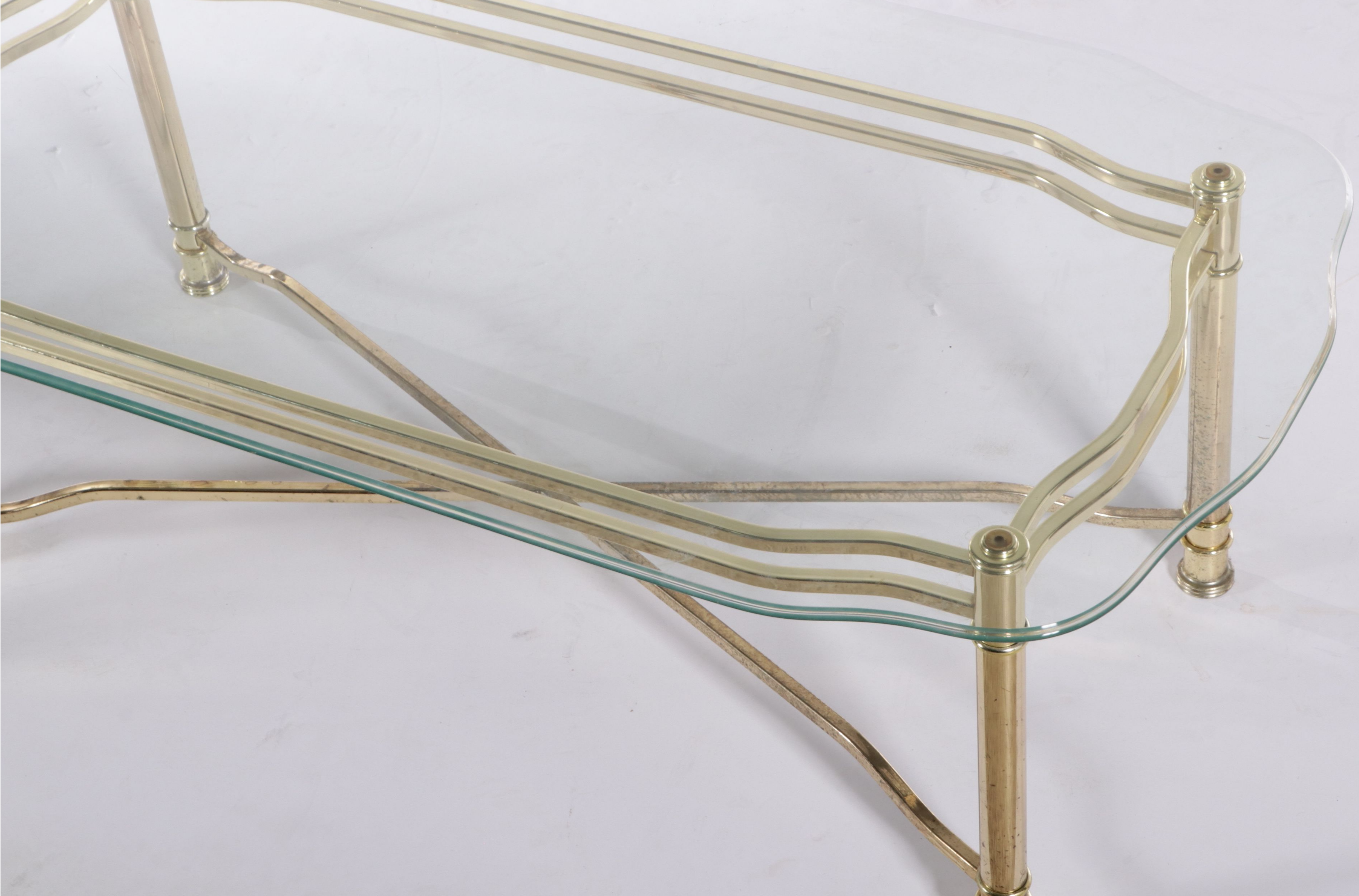 Hollywood Regency Style Brass Glass Top Coffee and Side Tables