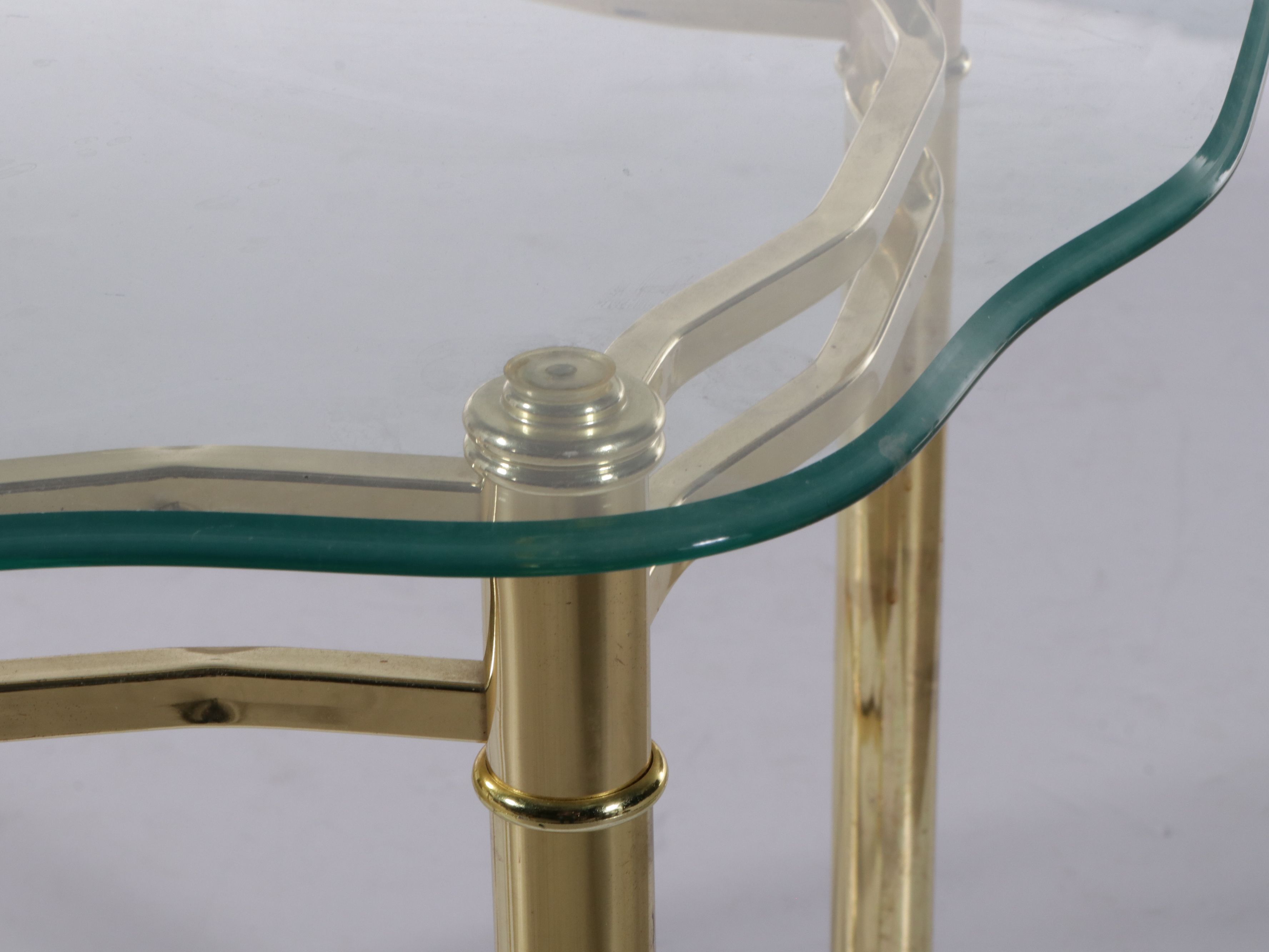 Hollywood Regency Style Brass Glass Top Coffee and Side Tables