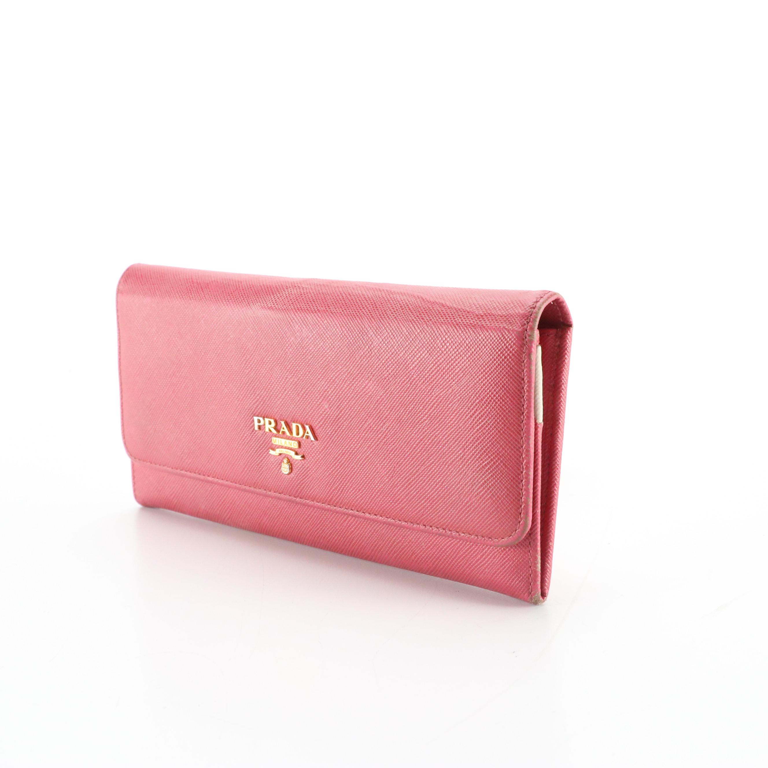 Prada Pink Rose Saffiano Leather Long Flap Wallet