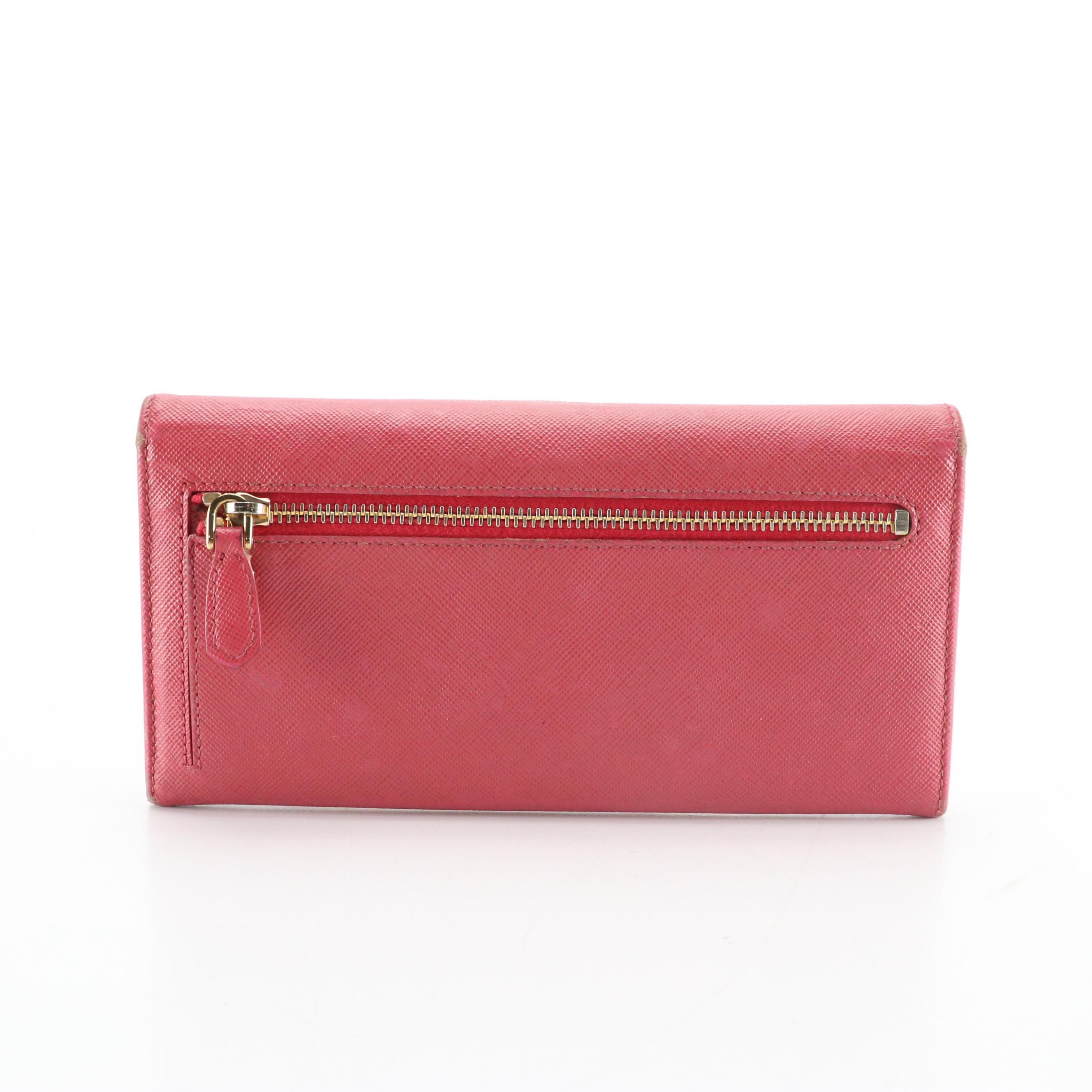 Prada Pink Rose Saffiano Leather Long Flap Wallet
