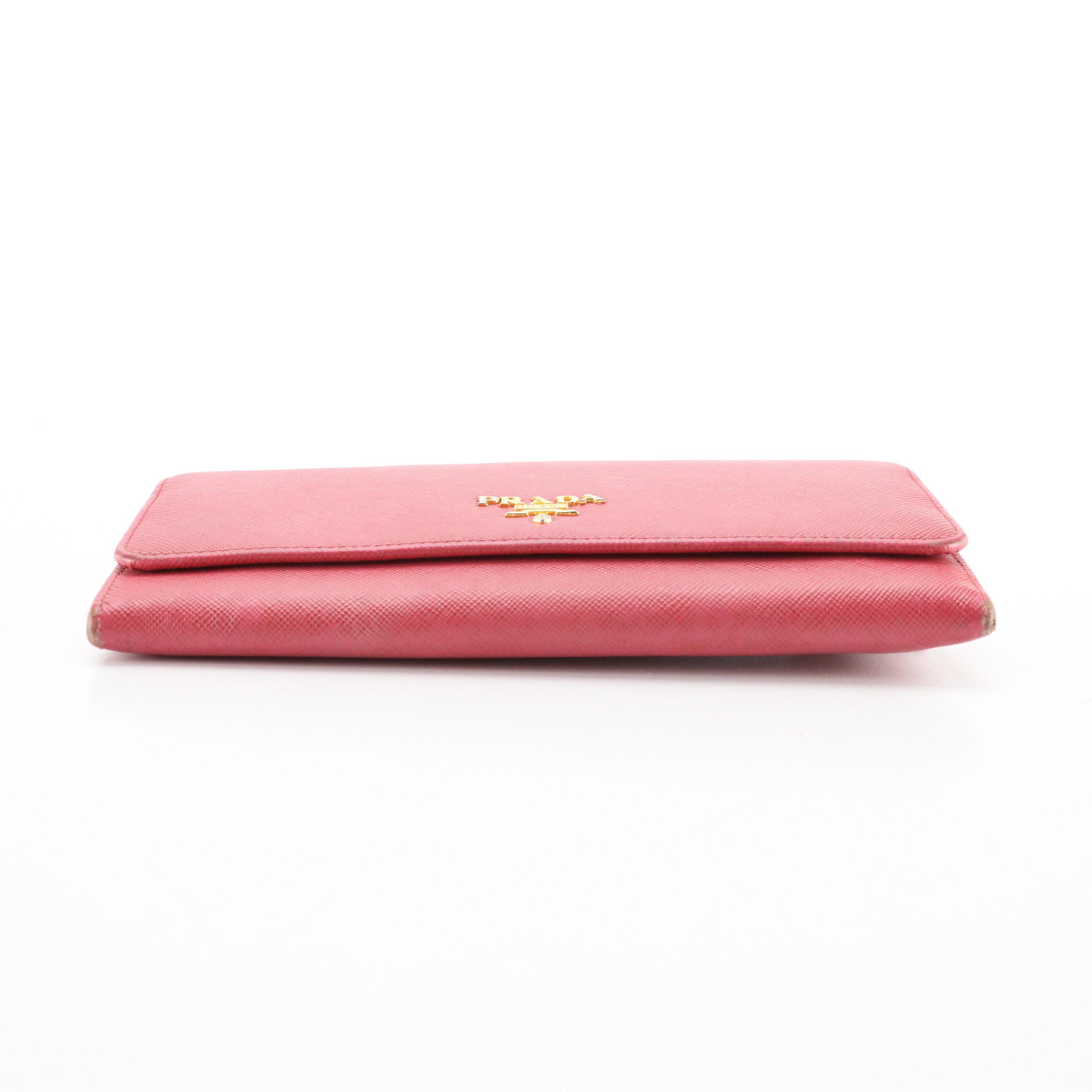 Prada Pink Rose Saffiano Leather Long Flap Wallet