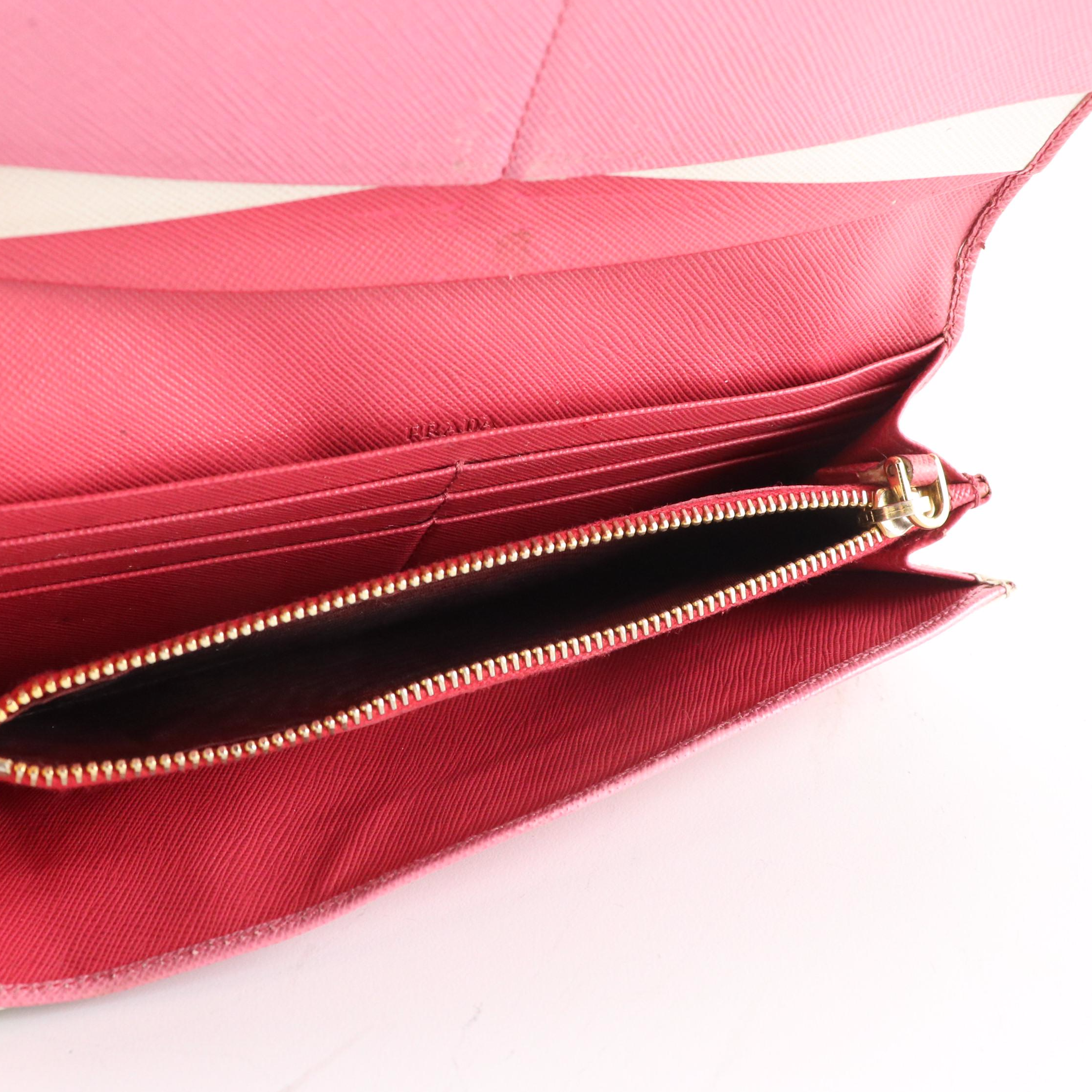 Prada Pink Rose Saffiano Leather Long Flap Wallet