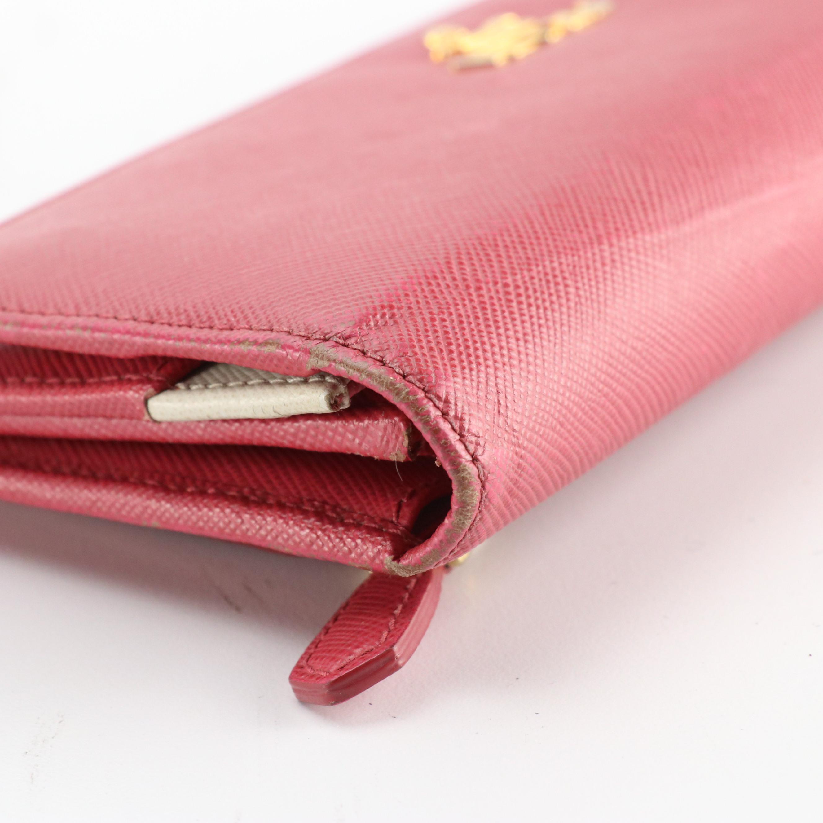Prada Pink Rose Saffiano Leather Long Flap Wallet