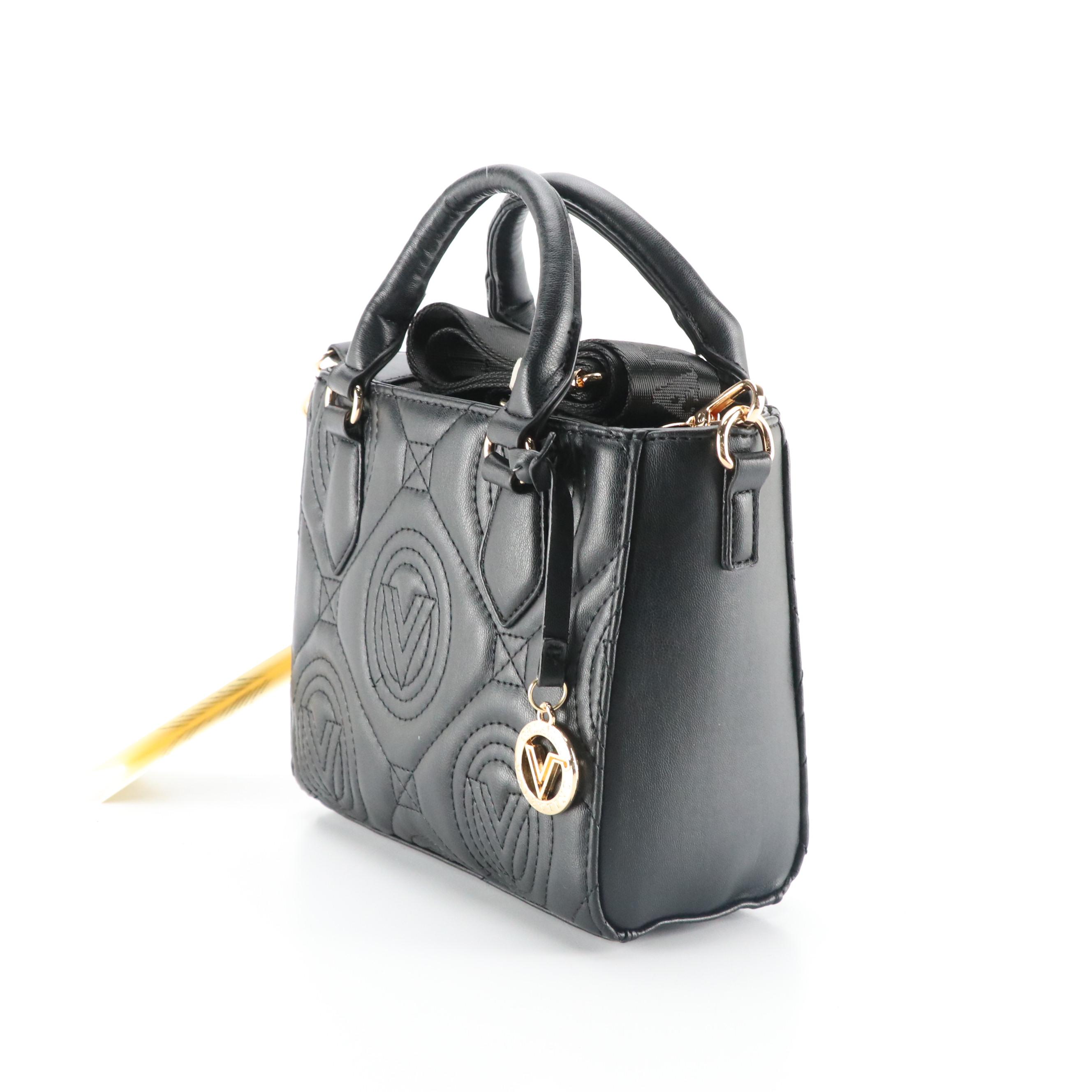 Valentino Orlandi Small Top Handle Two-Way Tote in V Logo Quilted Vegan Leather