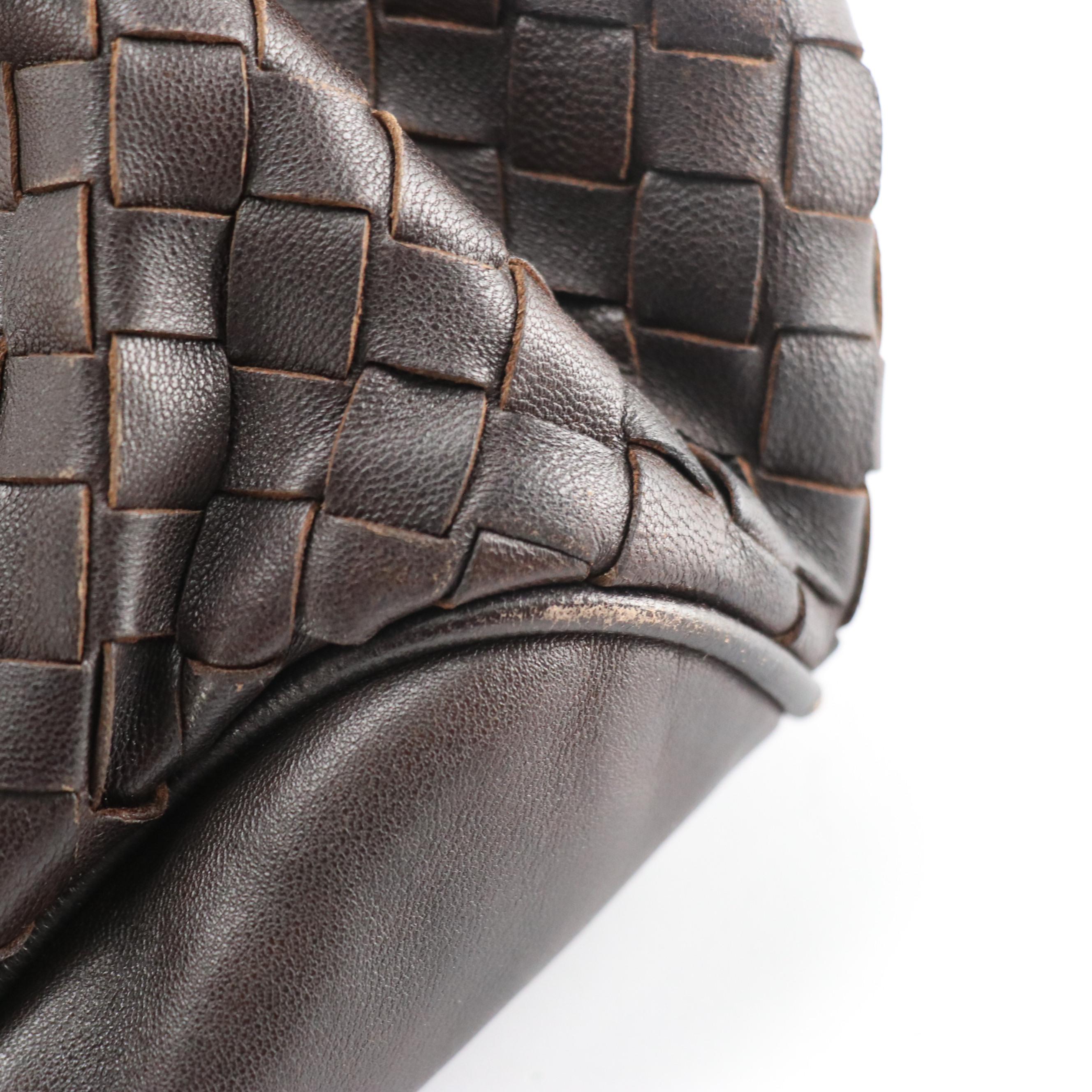 Bottega Veneta Dark Brown Leather Satchel with Intrecciato Details
