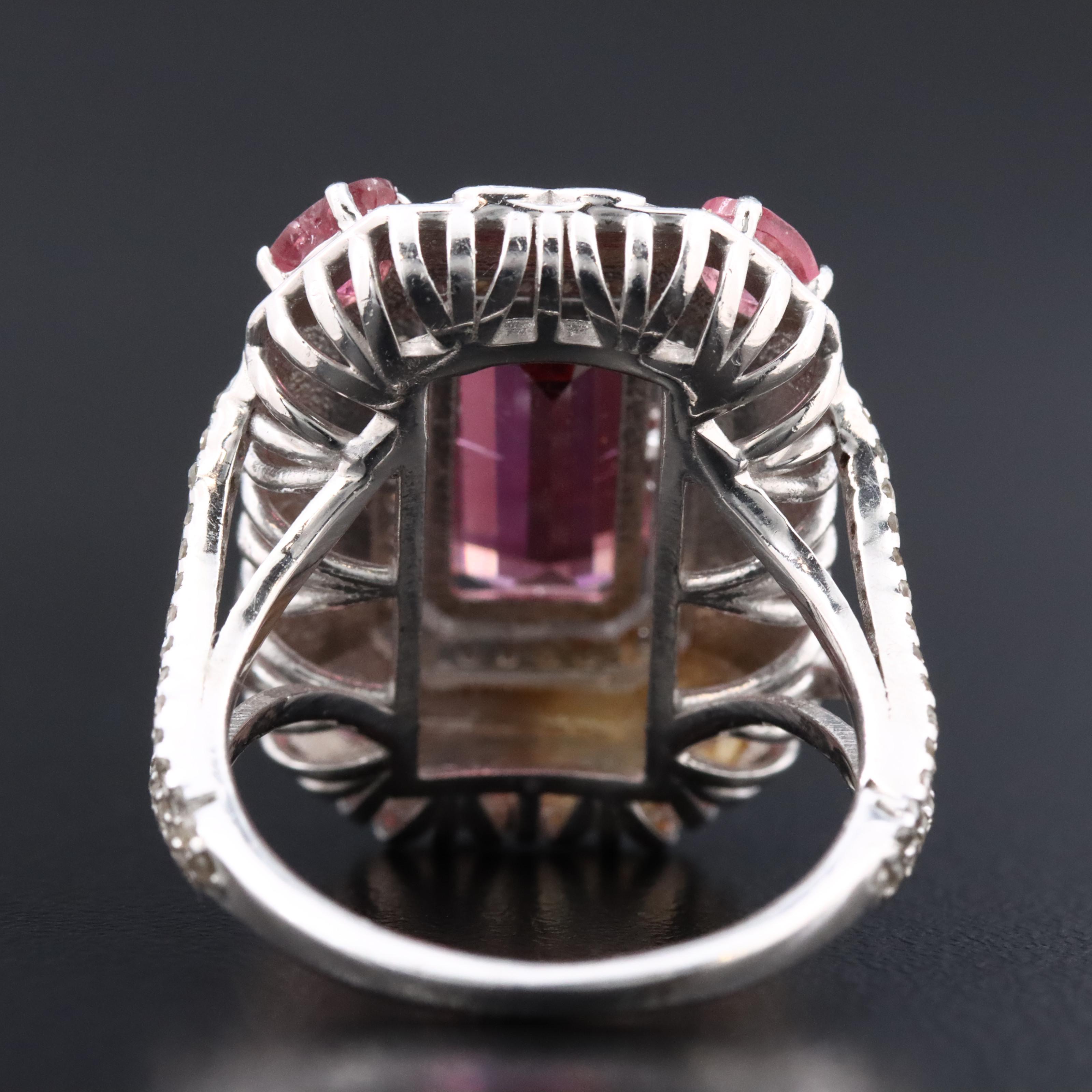 Sterling Pink Tourmaline and Diamond Ornate Ring