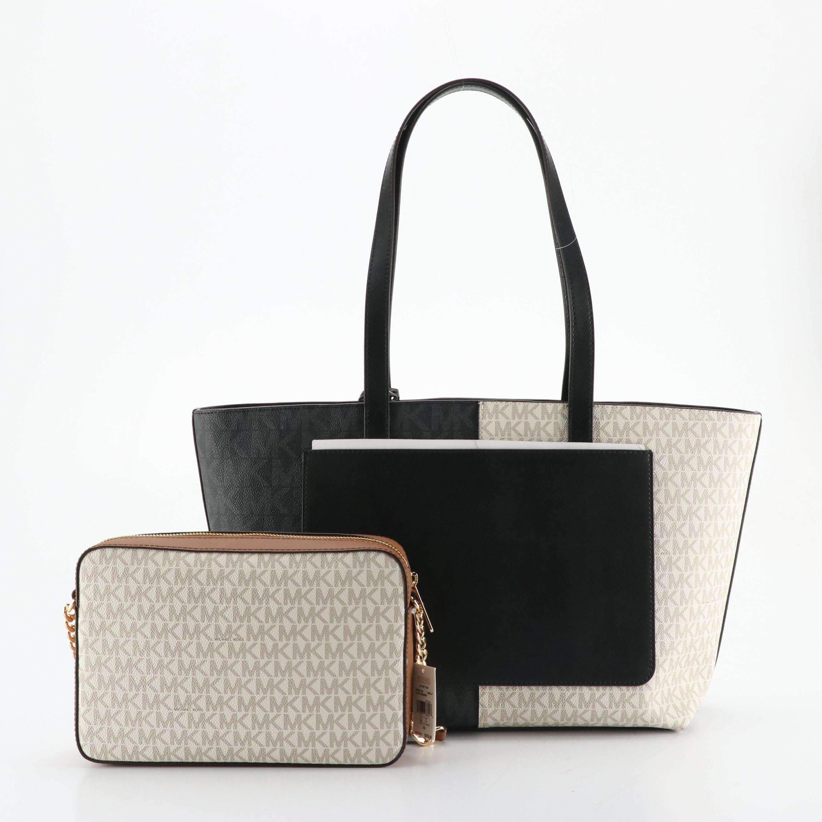 Michael Kors Jet Set Crossbody & Medium Travel Zip Top Tote in Signature Canvas