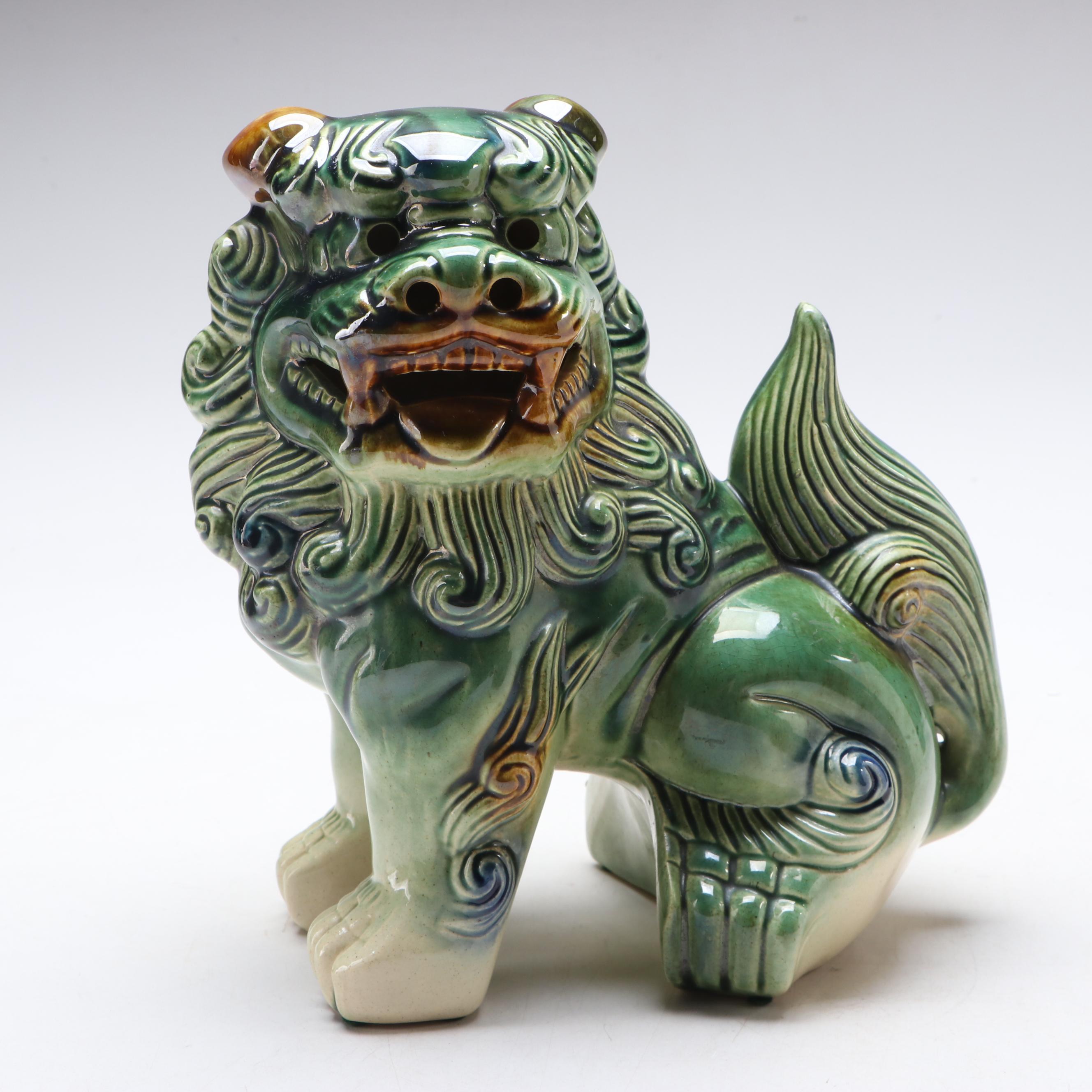 Chinese Sancai Ware Guardian Lion with Italian Theater Style Half Mask