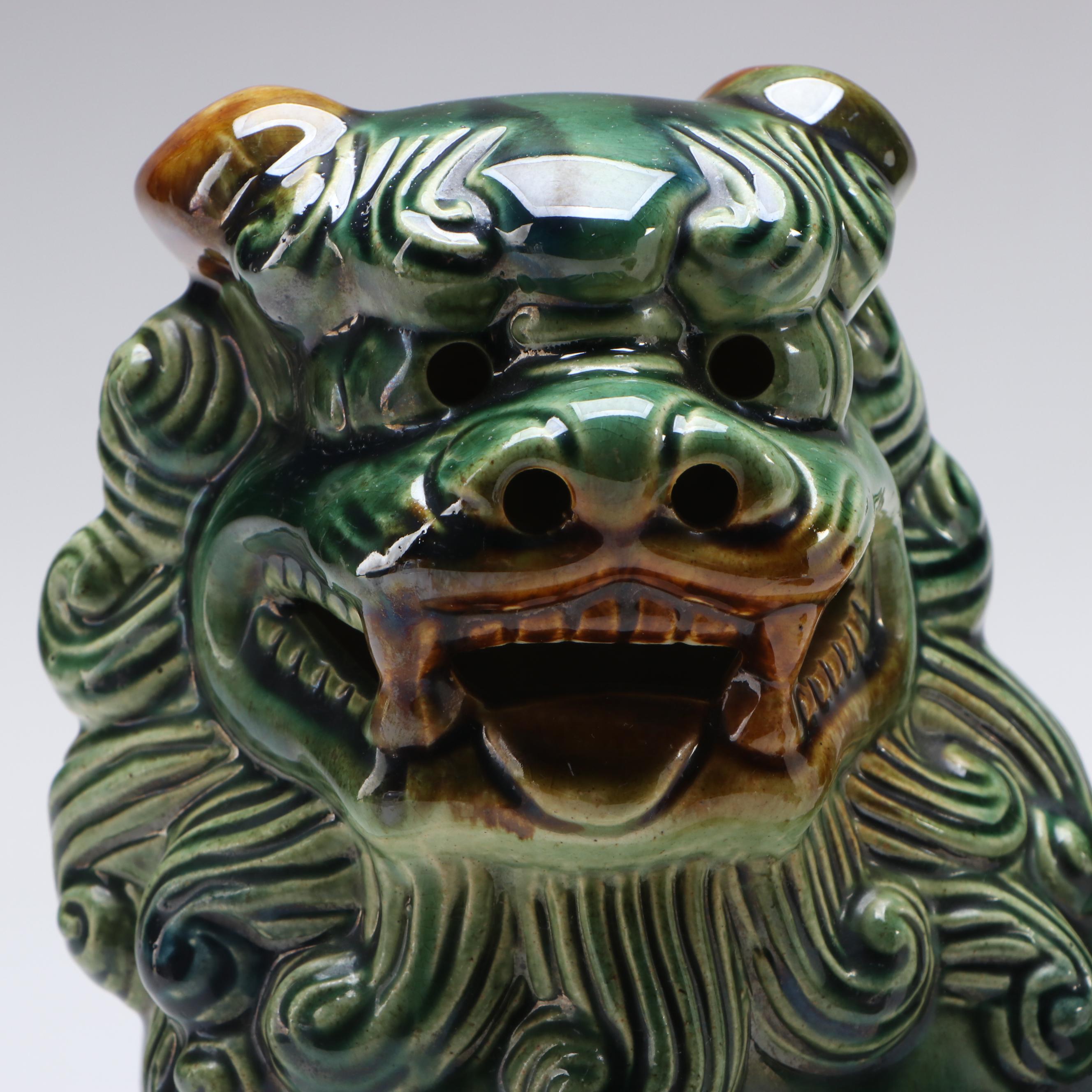 Chinese Sancai Ware Guardian Lion with Italian Theater Style Half Mask