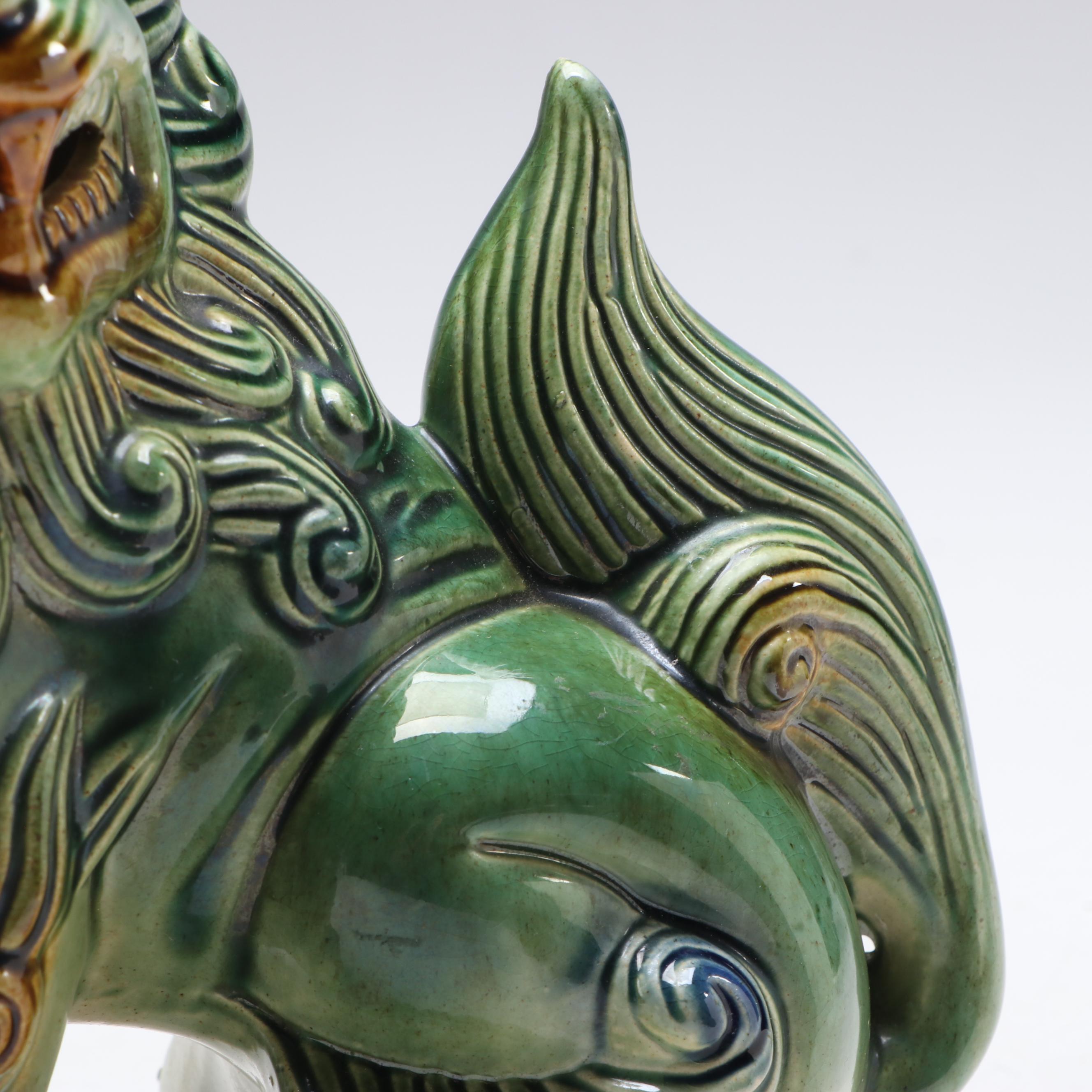 Chinese Sancai Ware Guardian Lion with Italian Theater Style Half Mask