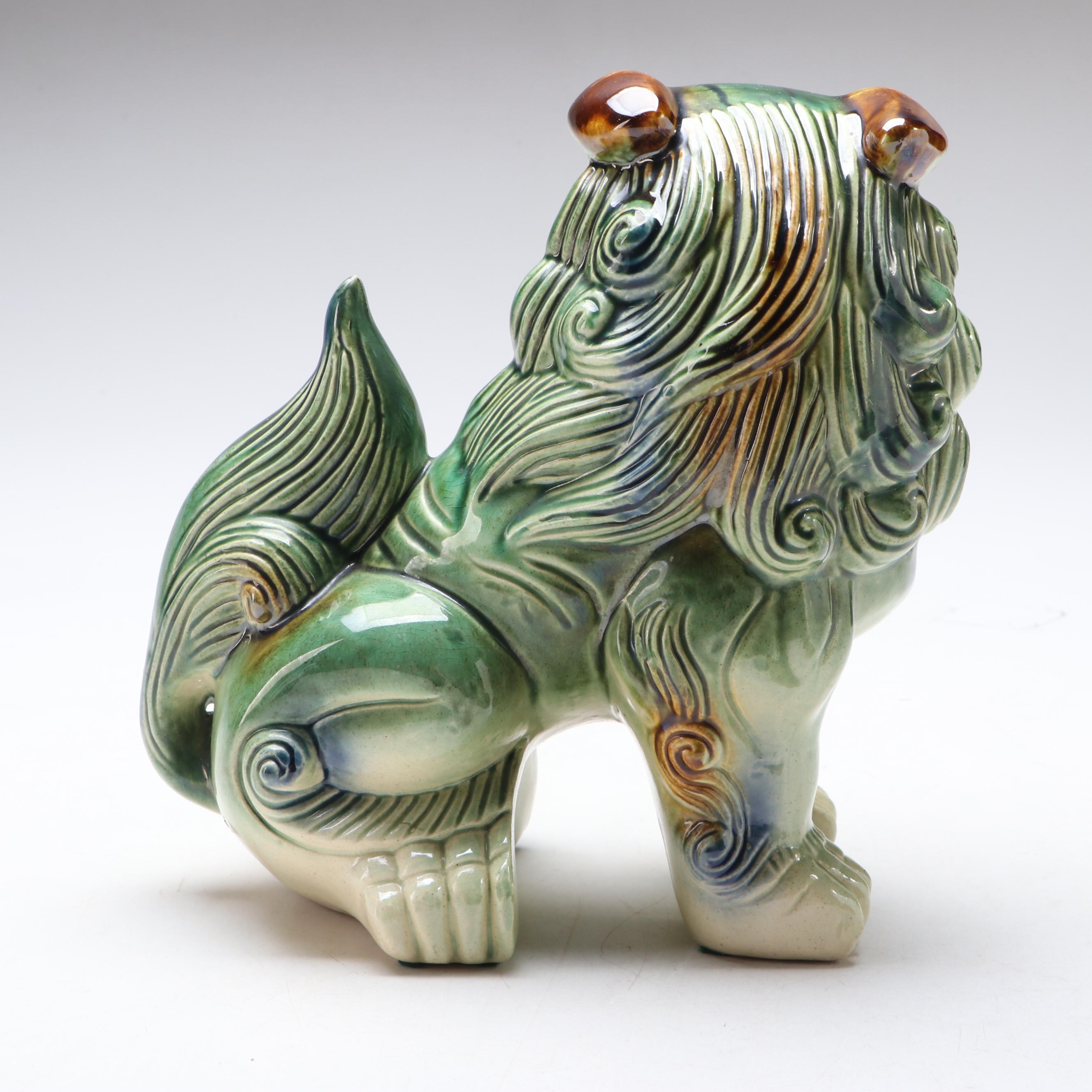 Chinese Sancai Ware Guardian Lion with Italian Theater Style Half Mask