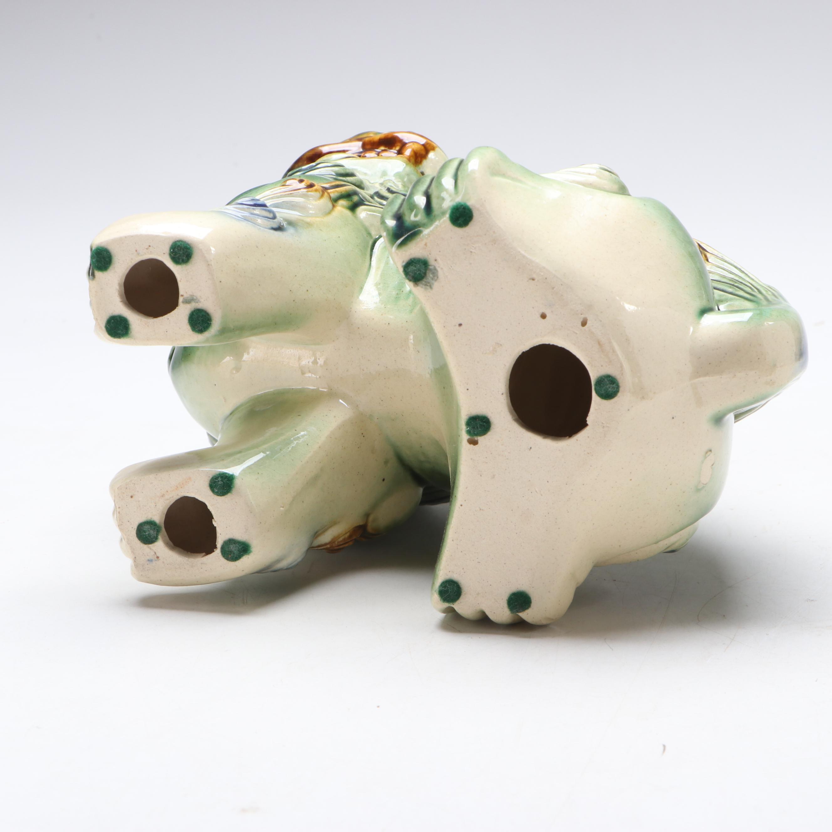 Chinese Sancai Ware Guardian Lion with Italian Theater Style Half Mask