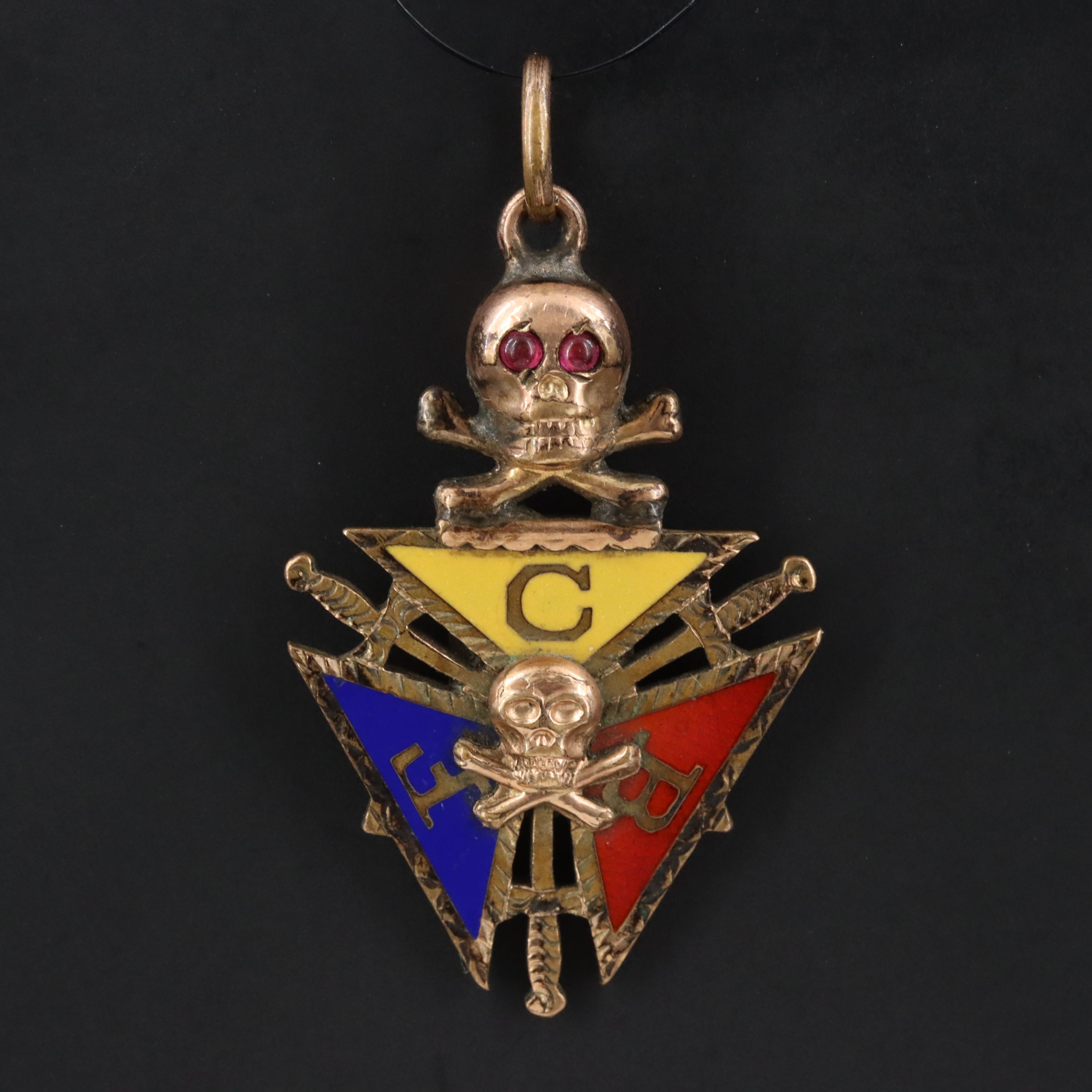 Vintage Enamel and Glass Eyed Fraternal Knights of Pythias Fob Charm