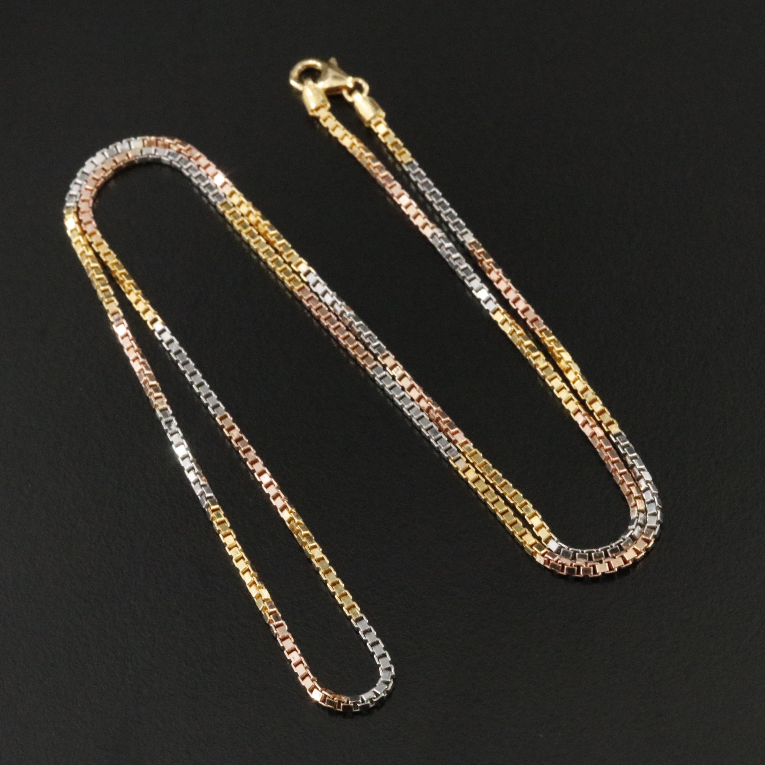 14K Tri-Color Box Chain Necklace