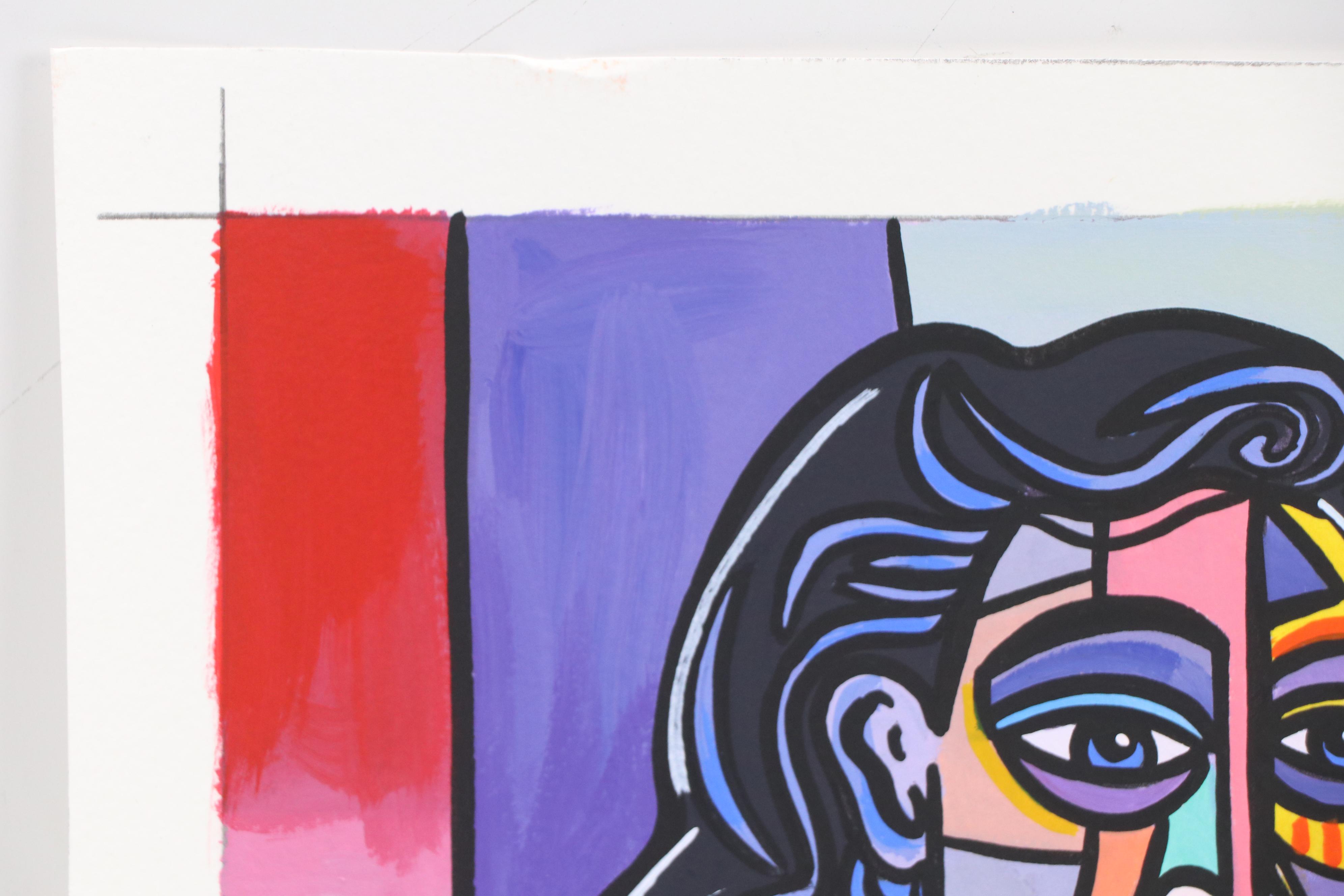 Michel Blázquez Cubist Style Acrylic Painting "Two Women," 2025