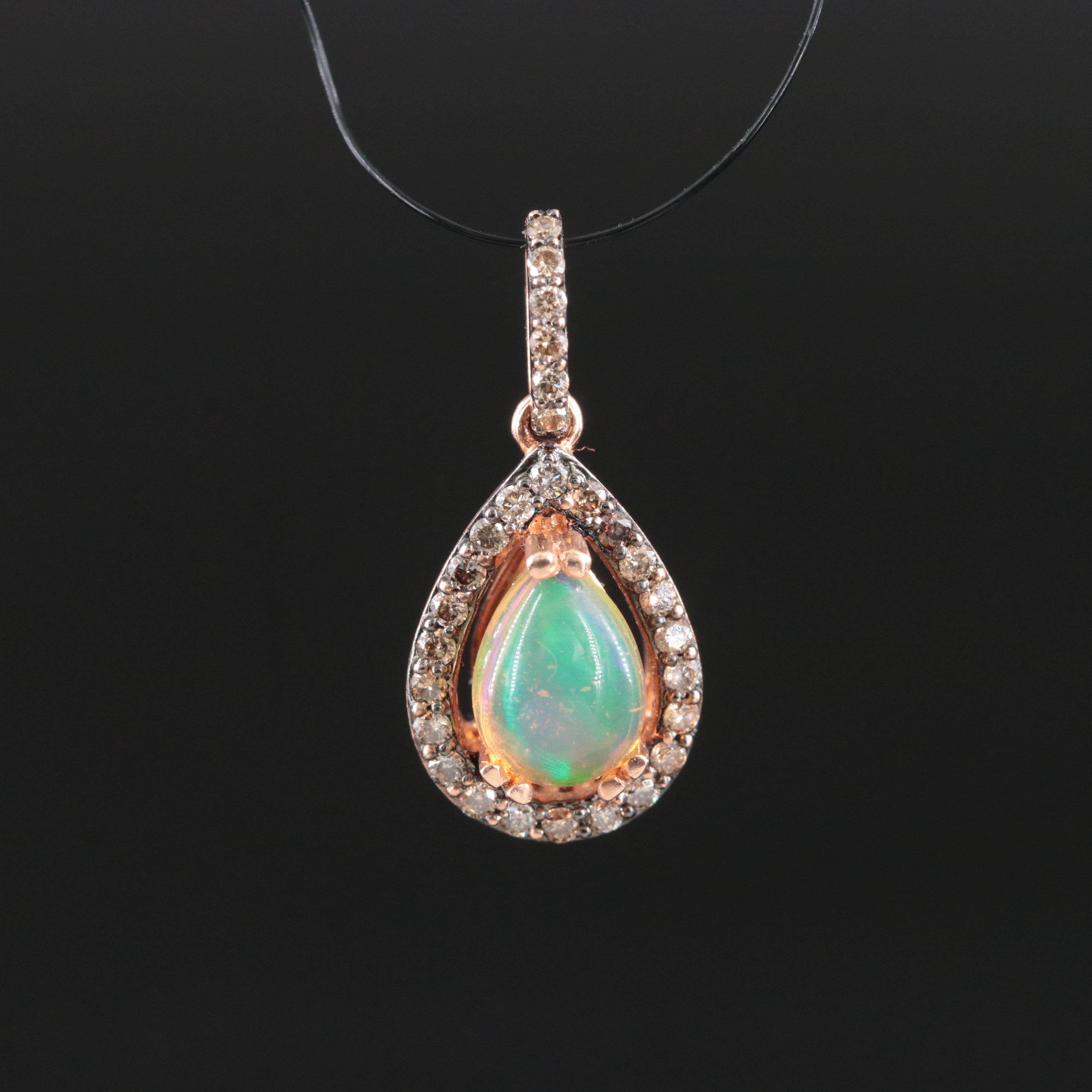14K Rose Gold Opal and Diamond Pendant