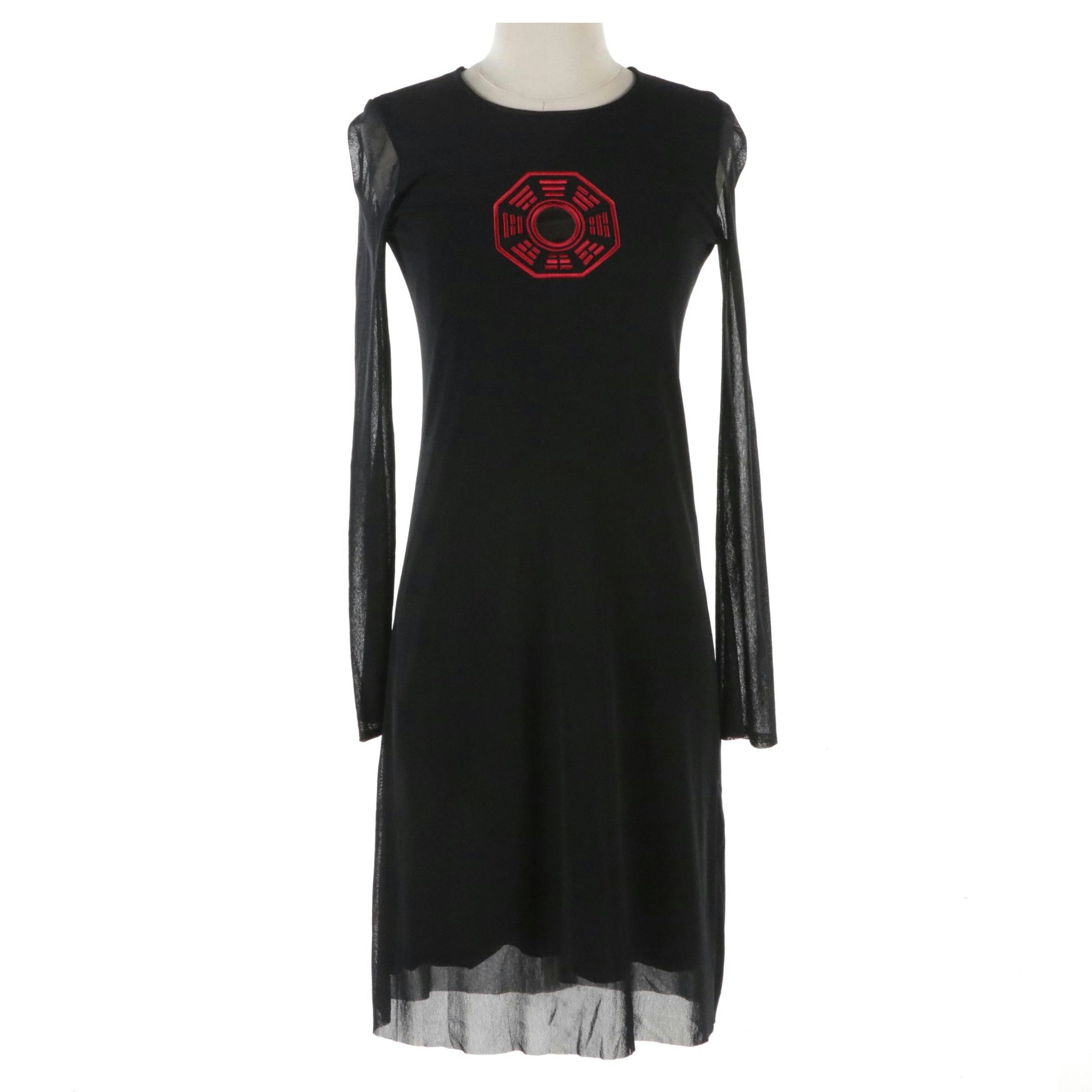 Vivienne Tam Vintage Sheer Nylon Long Sleeve Mini Dress with Mirror Appliqué