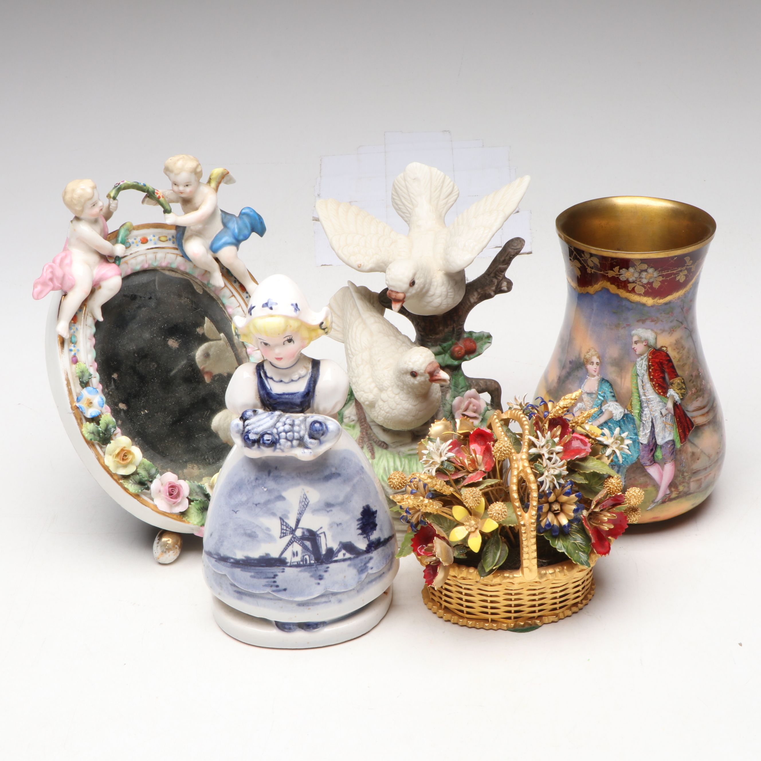 Jane Hutcheson Style Enameled Metal Flower Arrangement and Other Decor