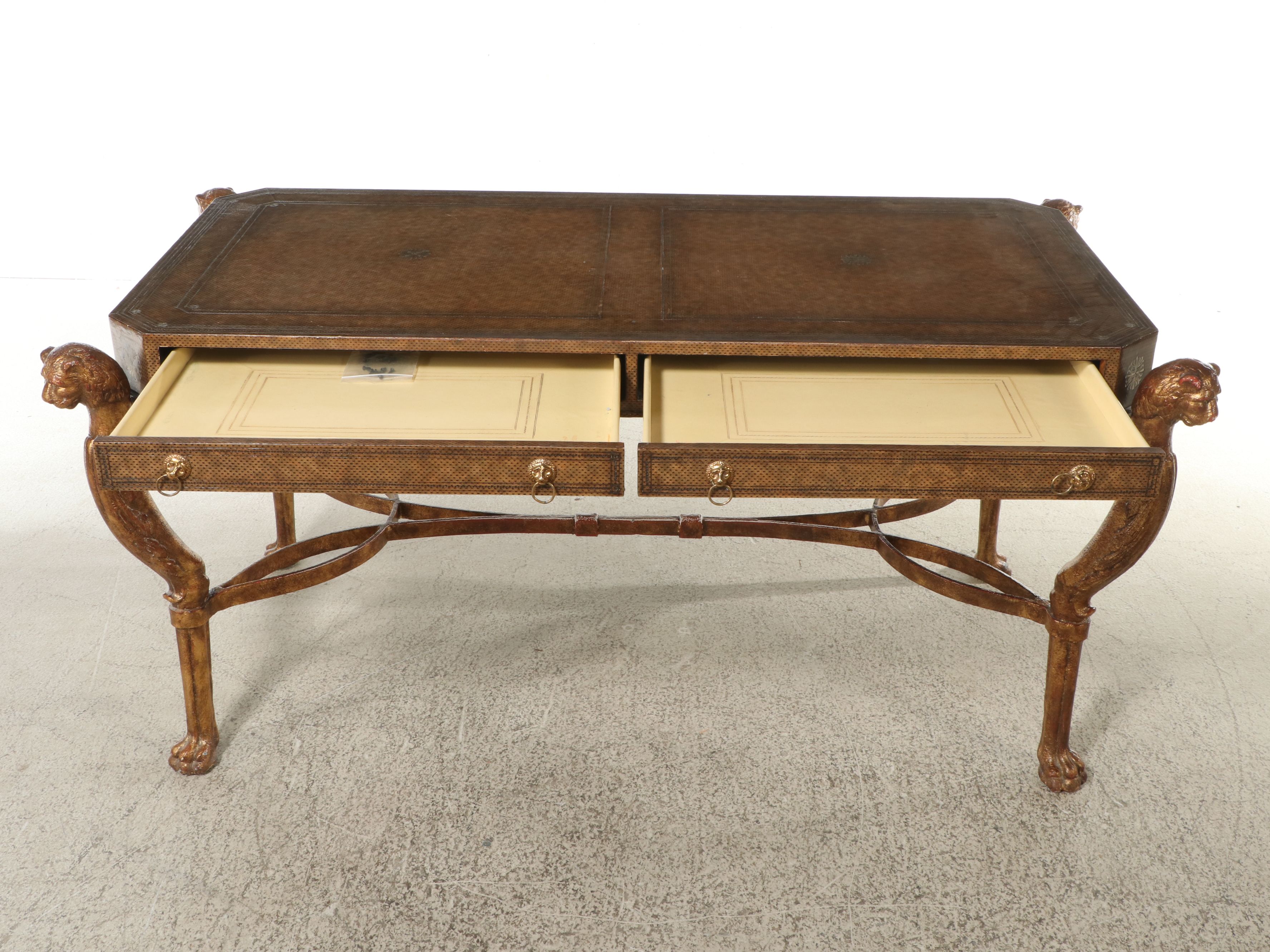 Maitland-Smith Egyptian Revival Style Gilt Writing Desk