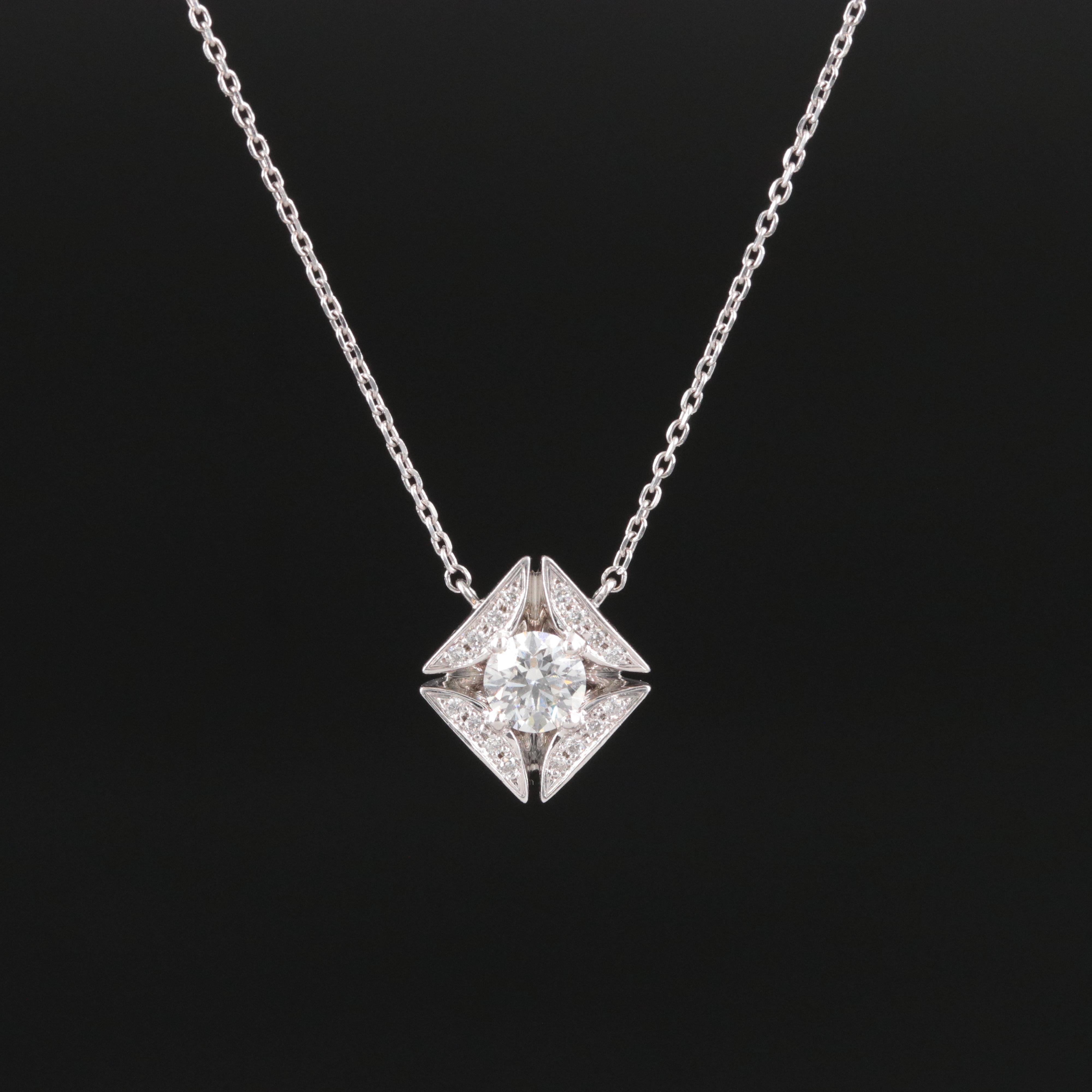 Platinum 0.39 CTW Diamond Pendant on Adjustable Chain Necklace