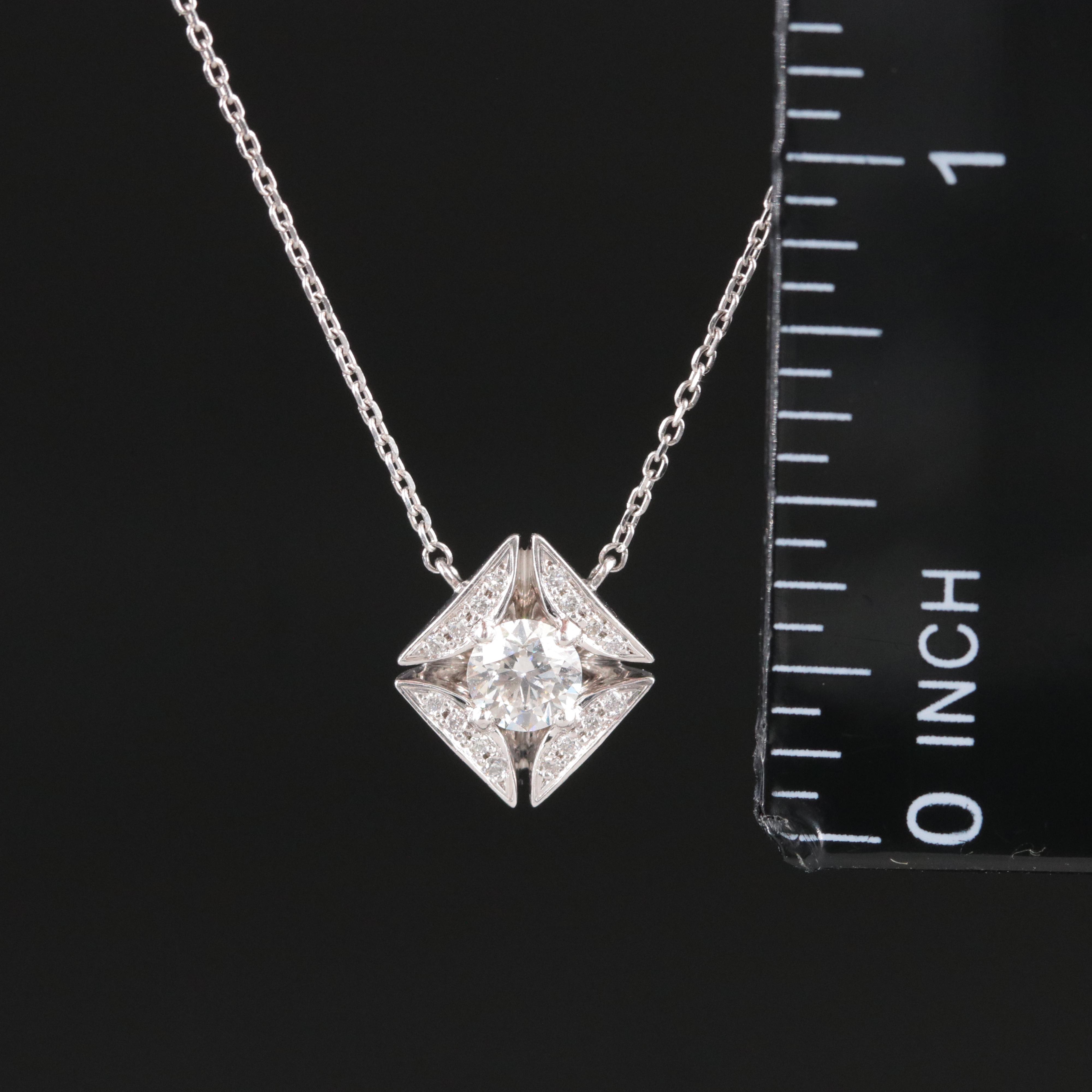 Platinum 0.39 CTW Diamond Pendant on Adjustable Chain Necklace