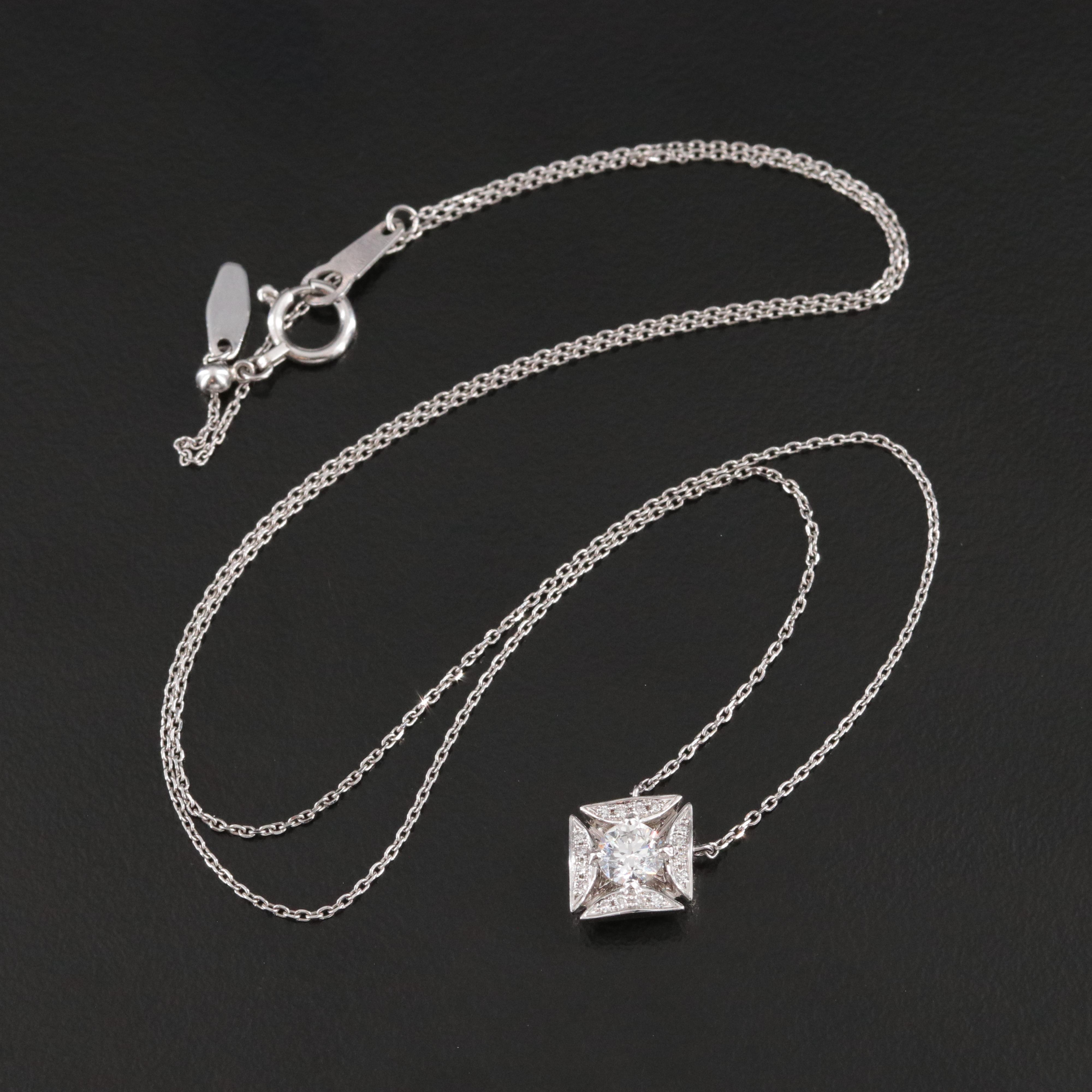Platinum 0.39 CTW Diamond Pendant on Adjustable Chain Necklace