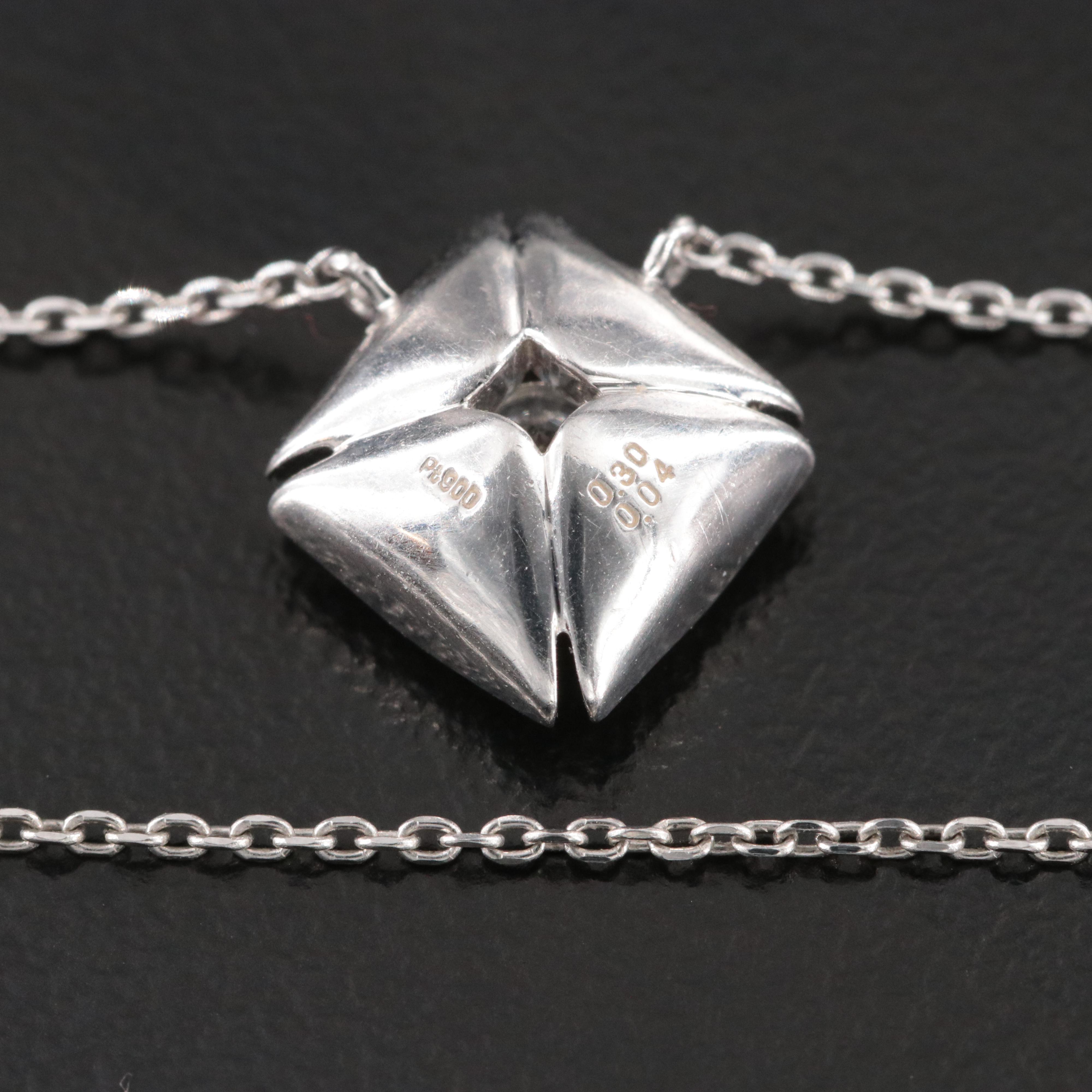 Platinum 0.39 CTW Diamond Pendant on Adjustable Chain Necklace