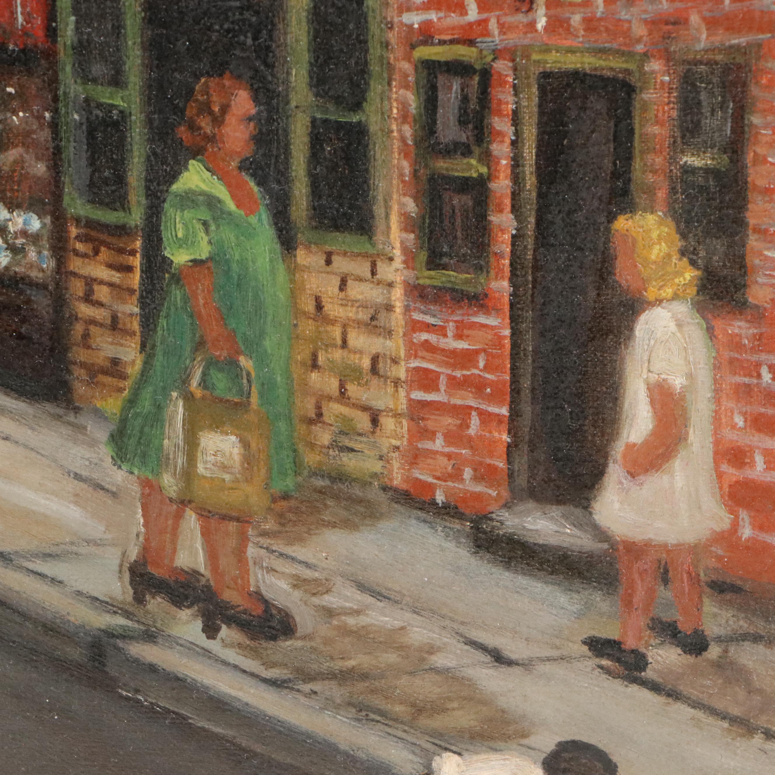 Samuel Koch Oil Painting of Street Scene, 1942