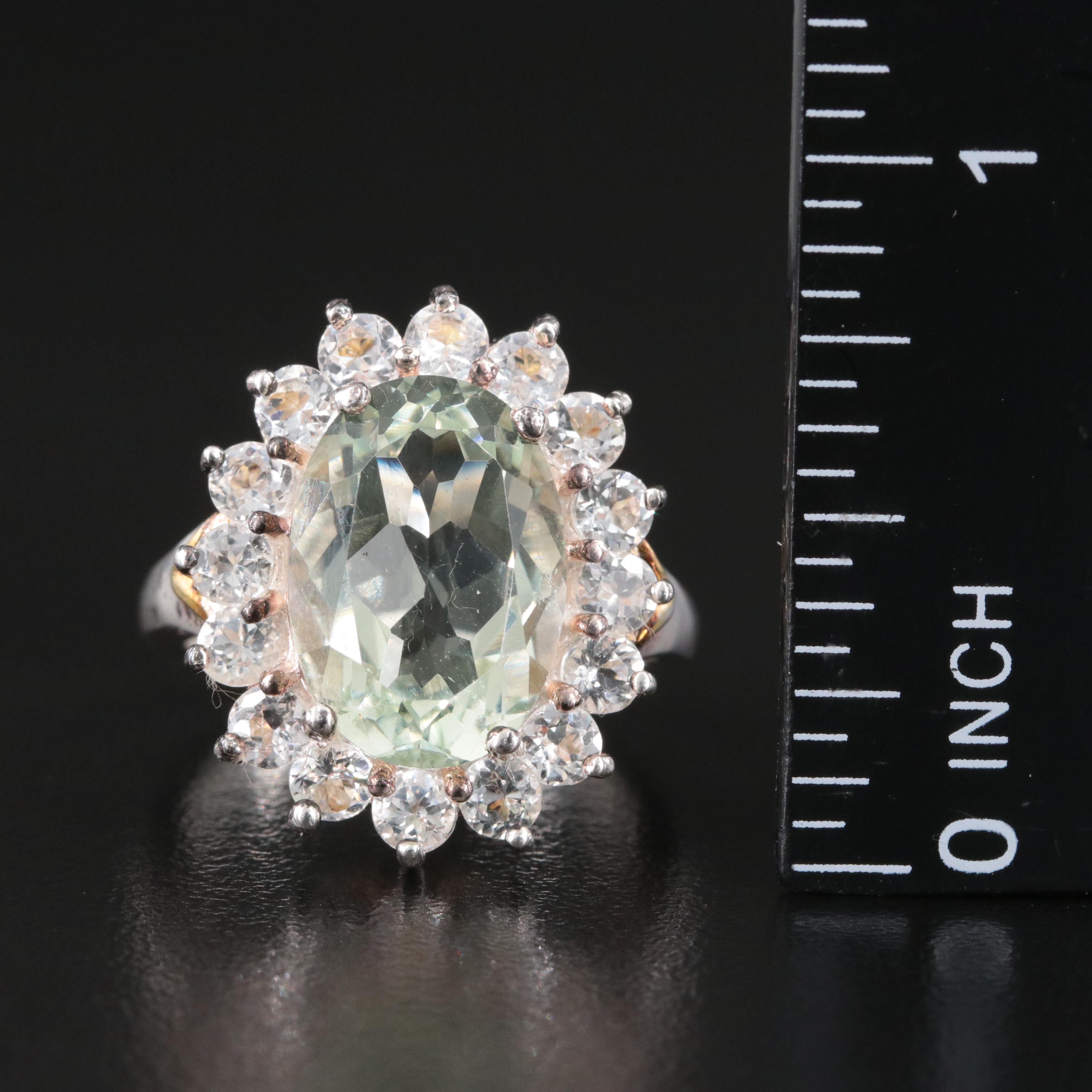 Sterling Prasiolite and White Topaz Ring