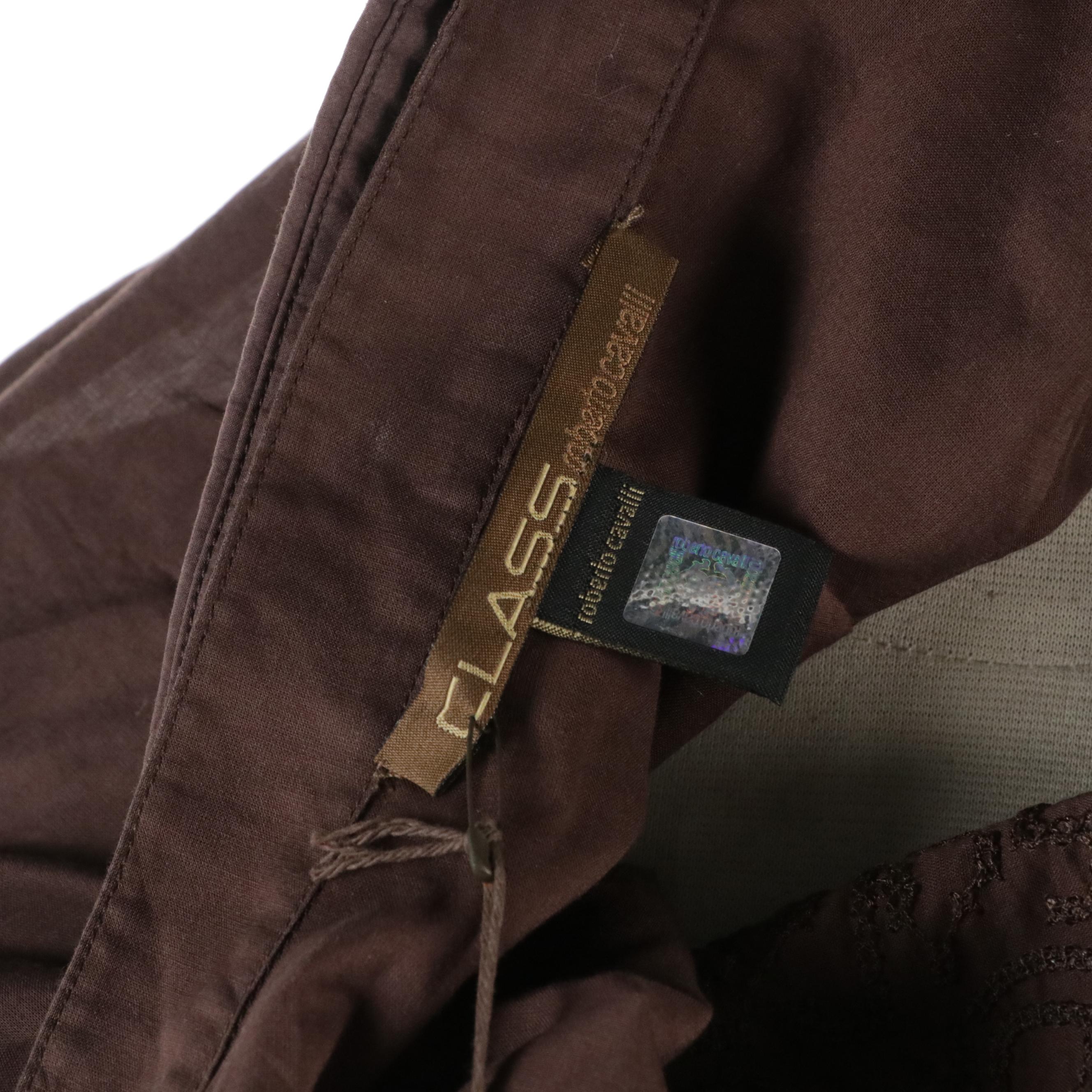 Roberto Cavalli Class Embroidered Brown Sheer Cotton Shirt, With Tags