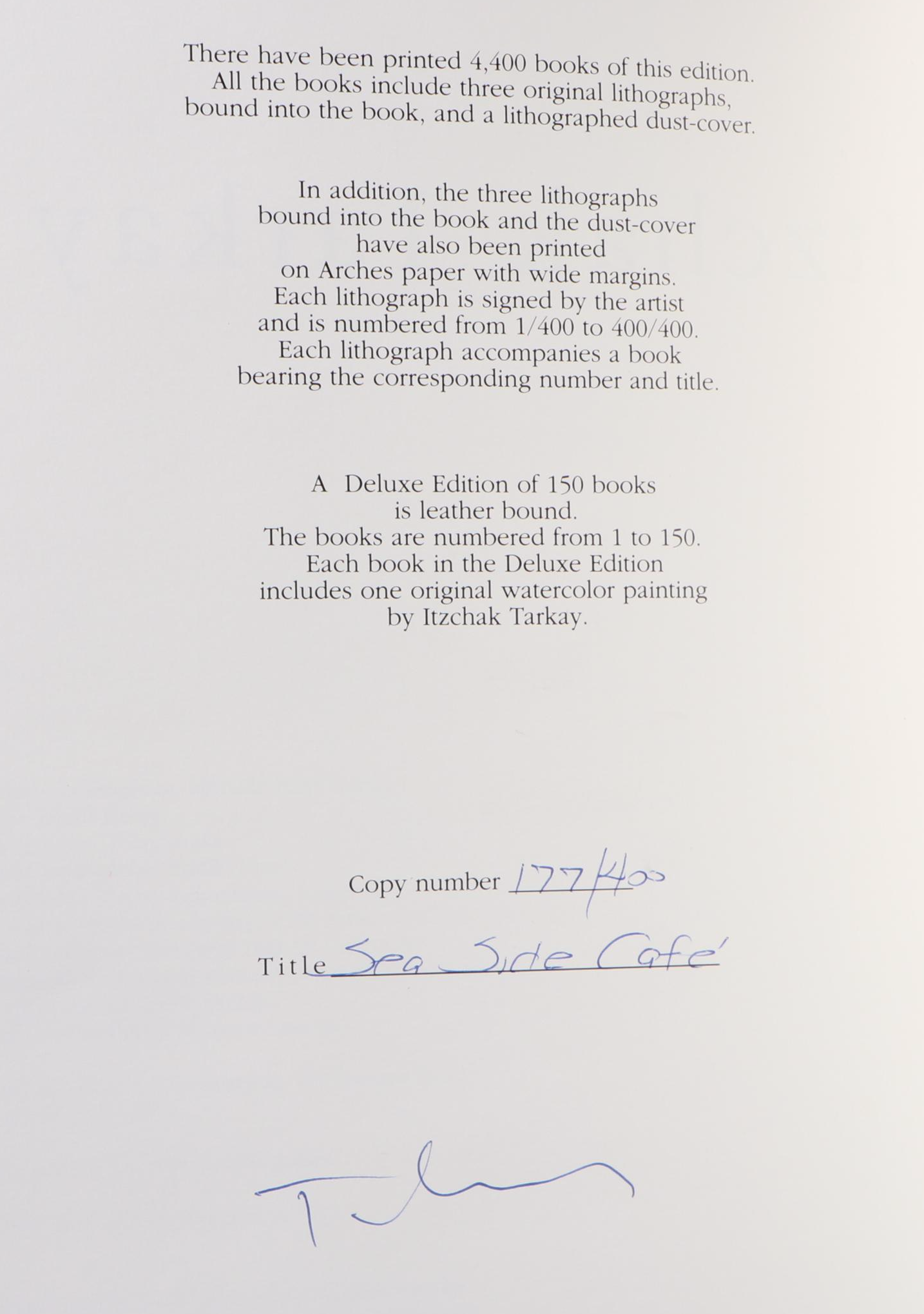 Signed Limited Edition "Works on Paper" by Itzchak Tarkay and More Art Books