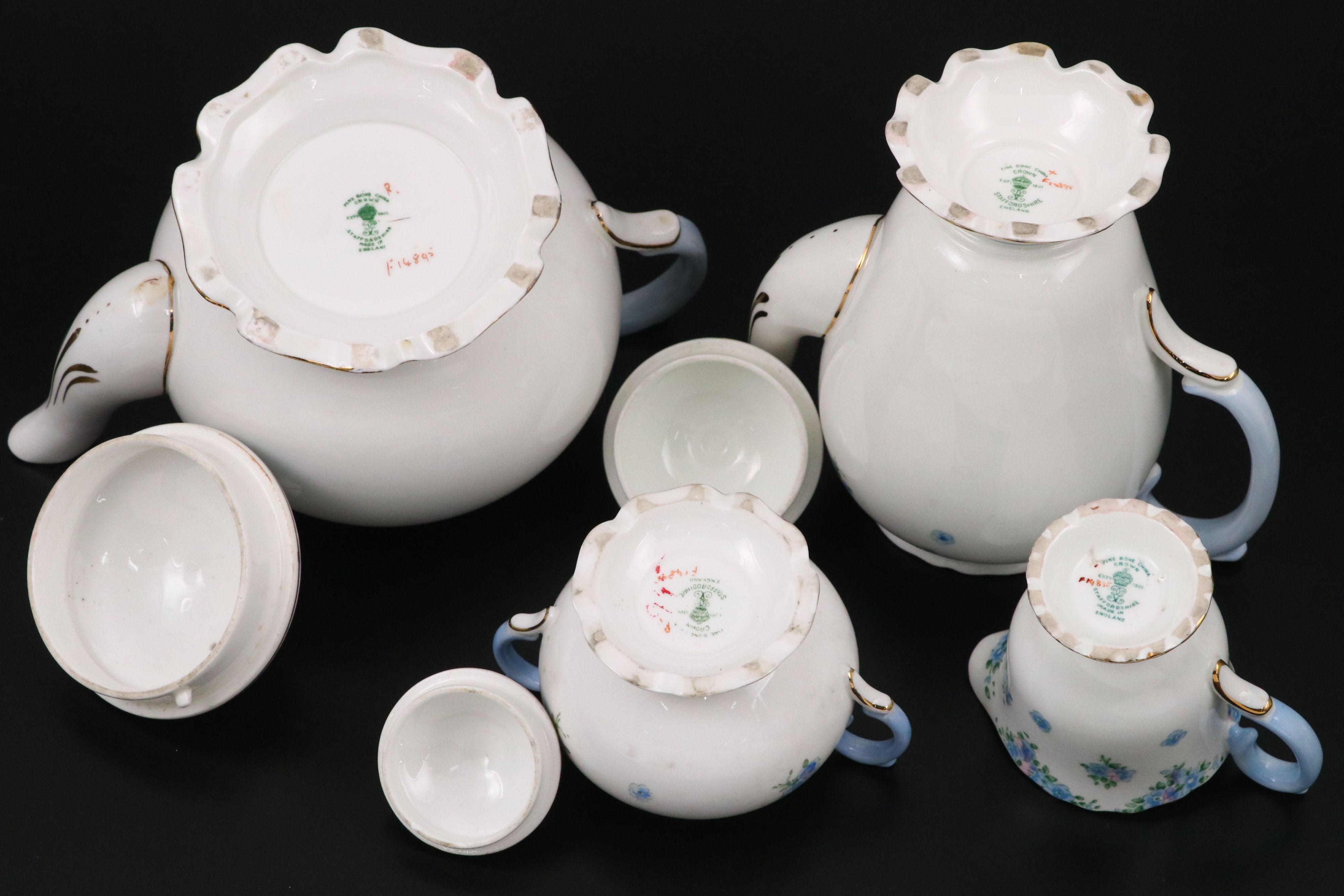 Crown Staffordshire "Forget Me Not" Bone China Coffee and Tea Set