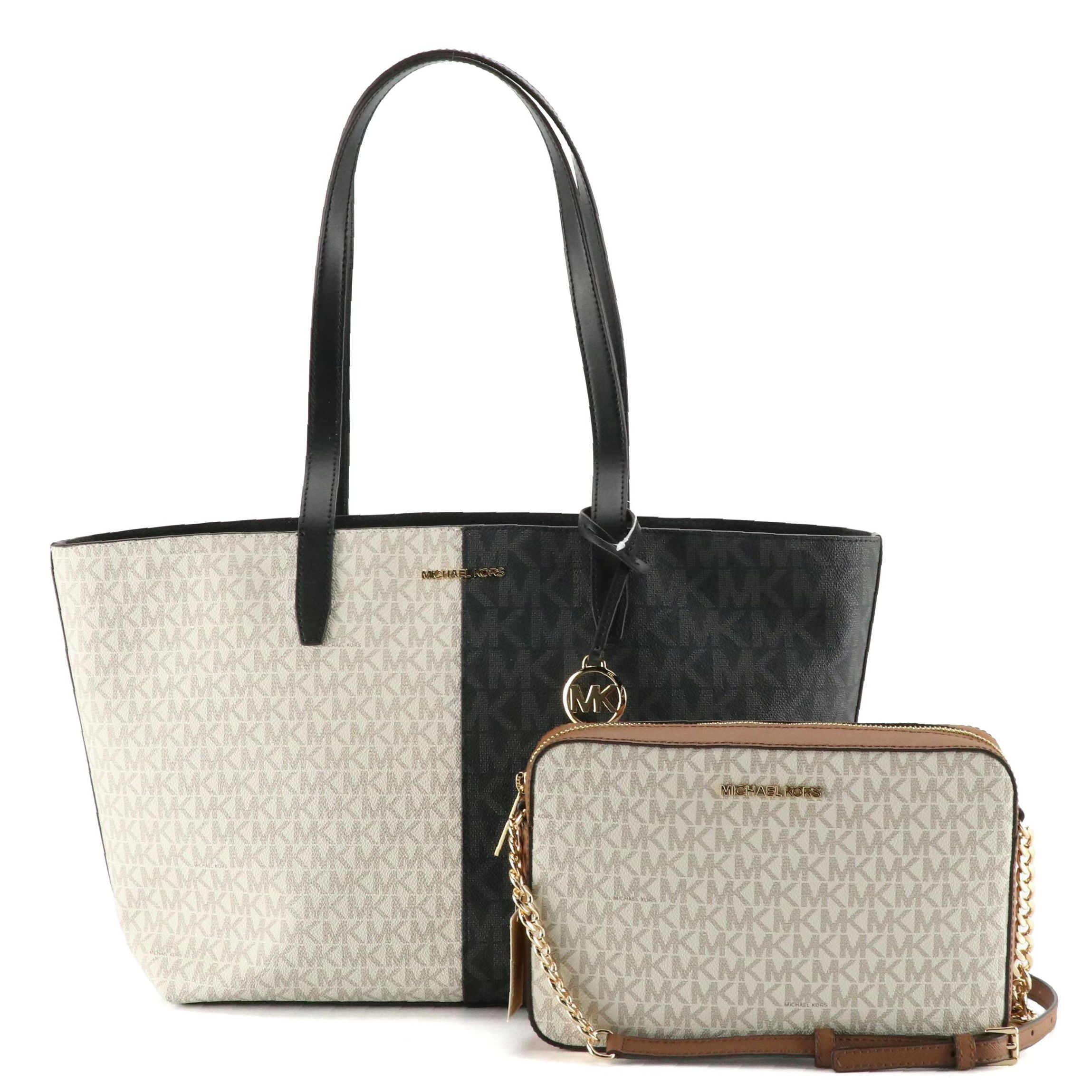 Michael Kors Jet Set Crossbody & Medium Travel Zip Top Tote in Signature Canvas