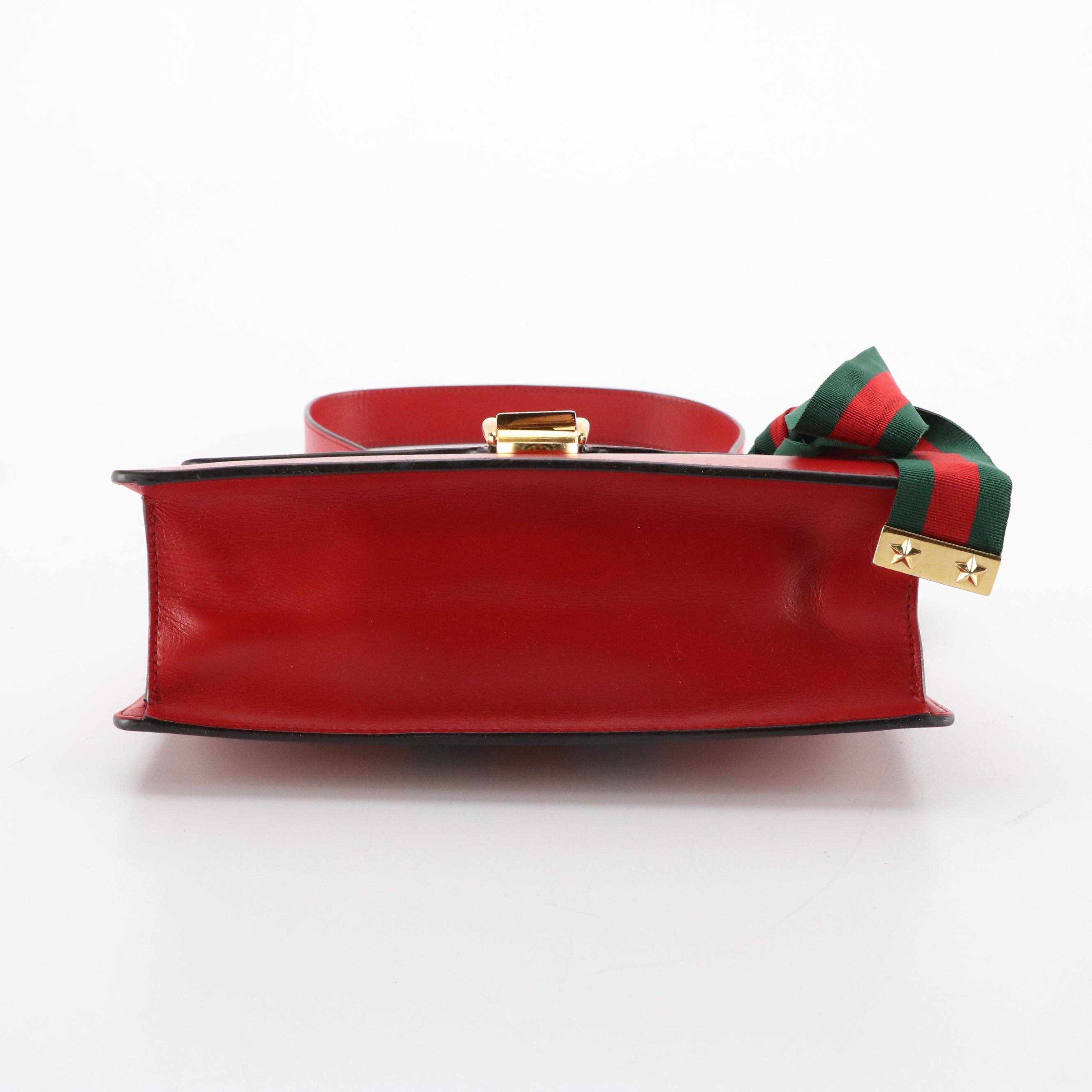Gucci Medium Sylvie Shoulder Bag in Web Striped Red Calfskin Leather