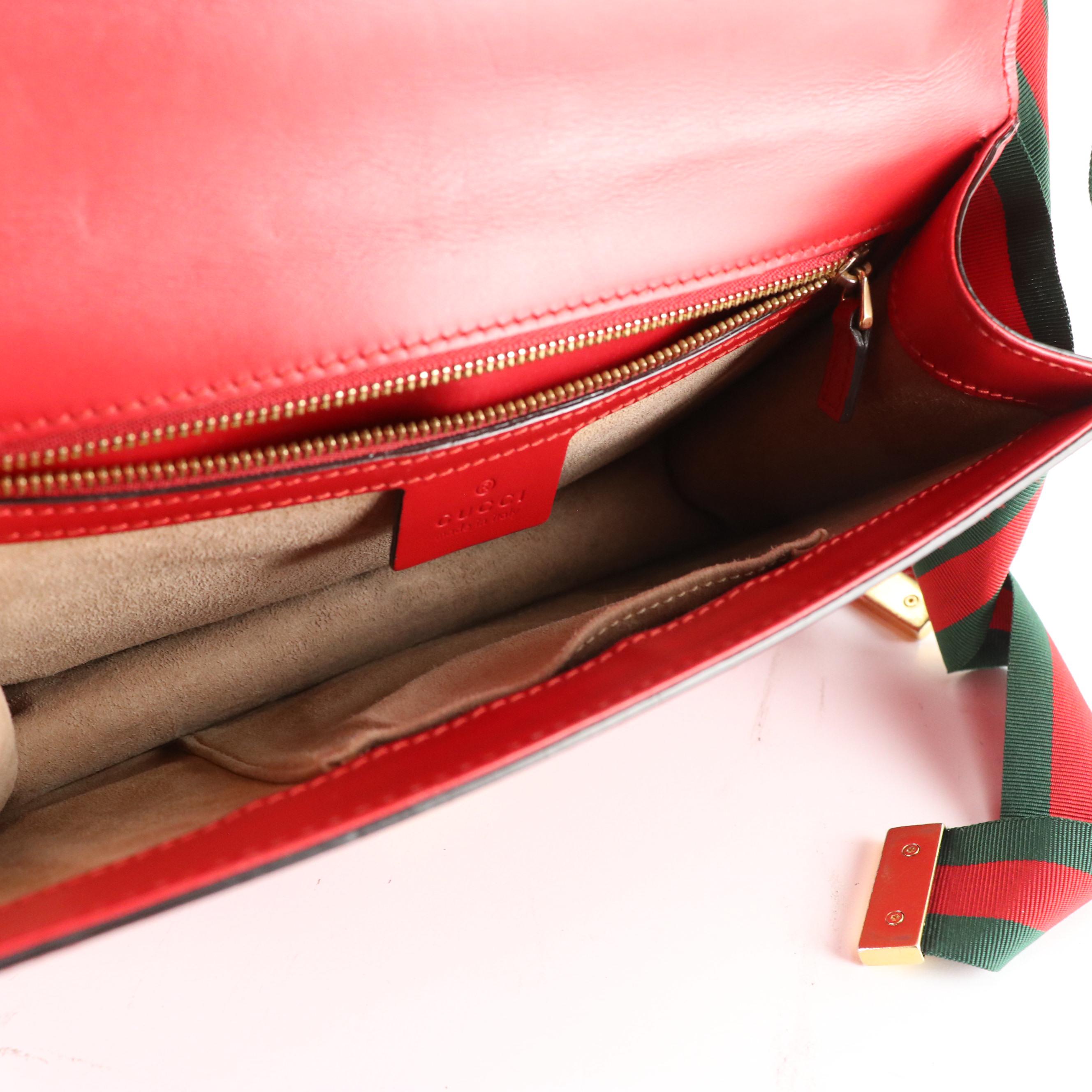 Gucci Medium Sylvie Shoulder Bag in Web Striped Red Calfskin Leather