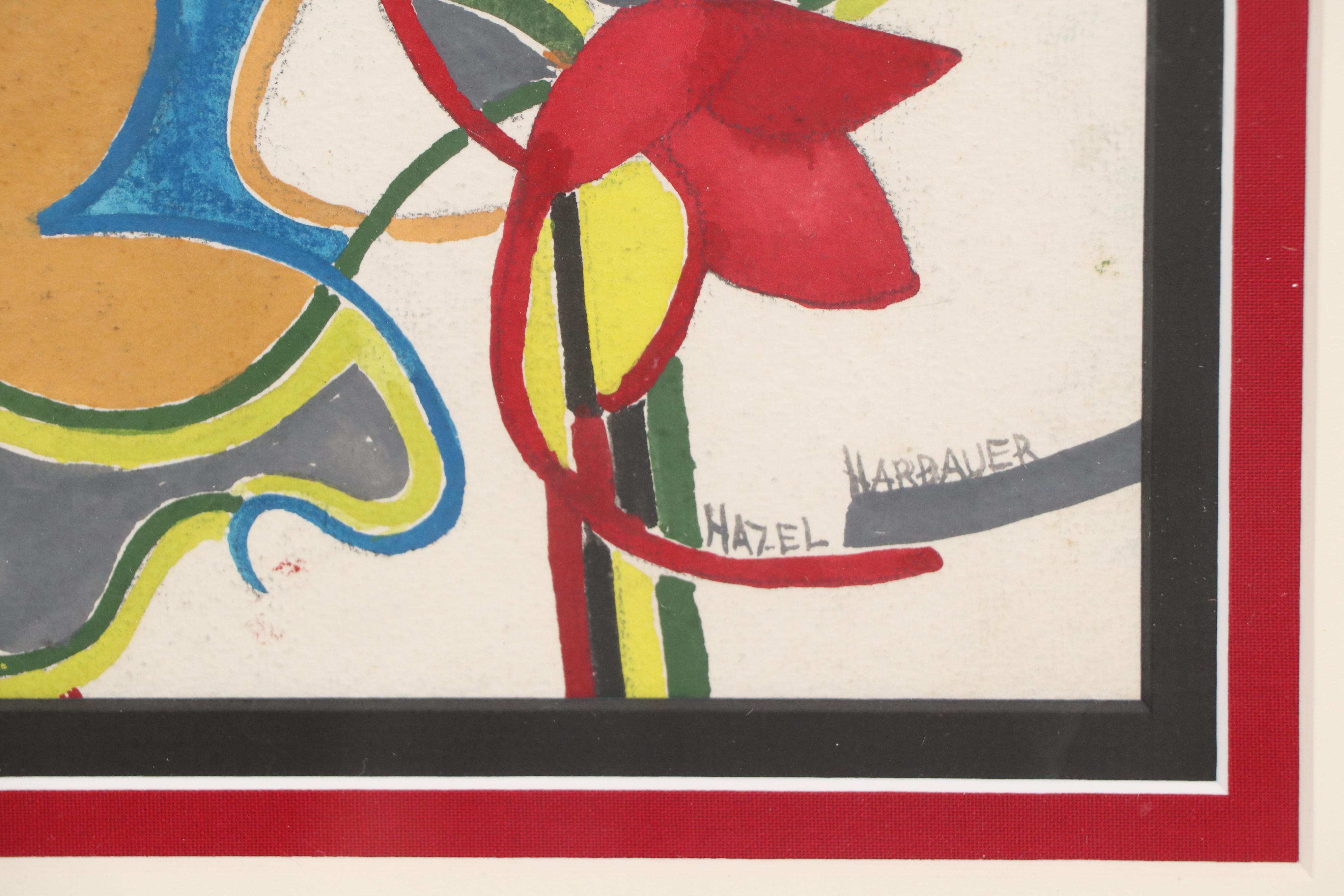 Hazel Harbauer Cubist Style Abstract Gouache Painting